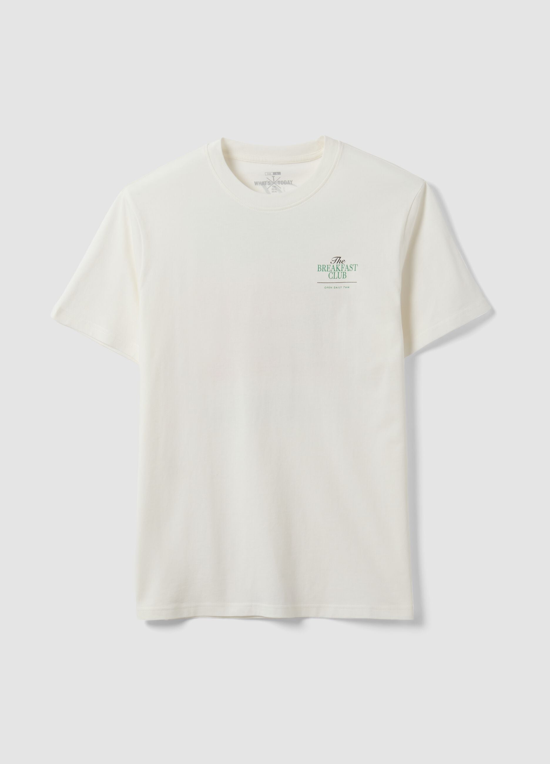 White pure cotton jersey T-shirt with print, regular fit