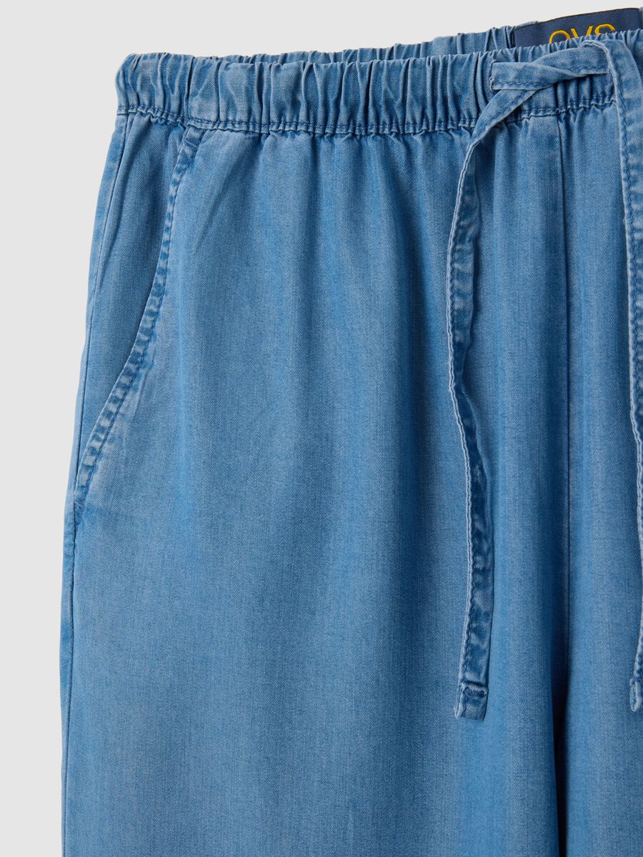 Pantaloni da donna in puro Lyocell azzurri larghi_5