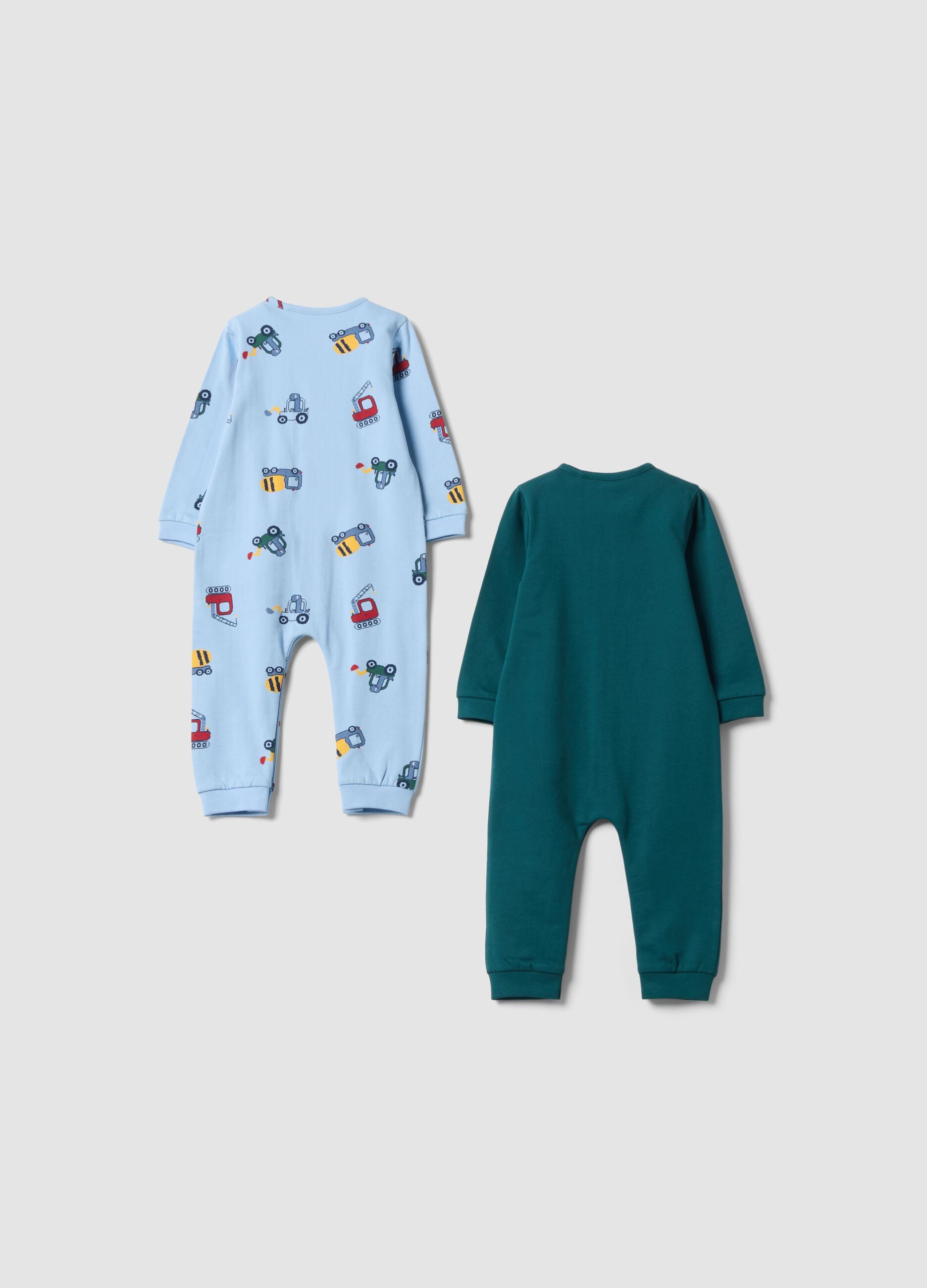 2-pack blue and green organic cotton sleepsuits