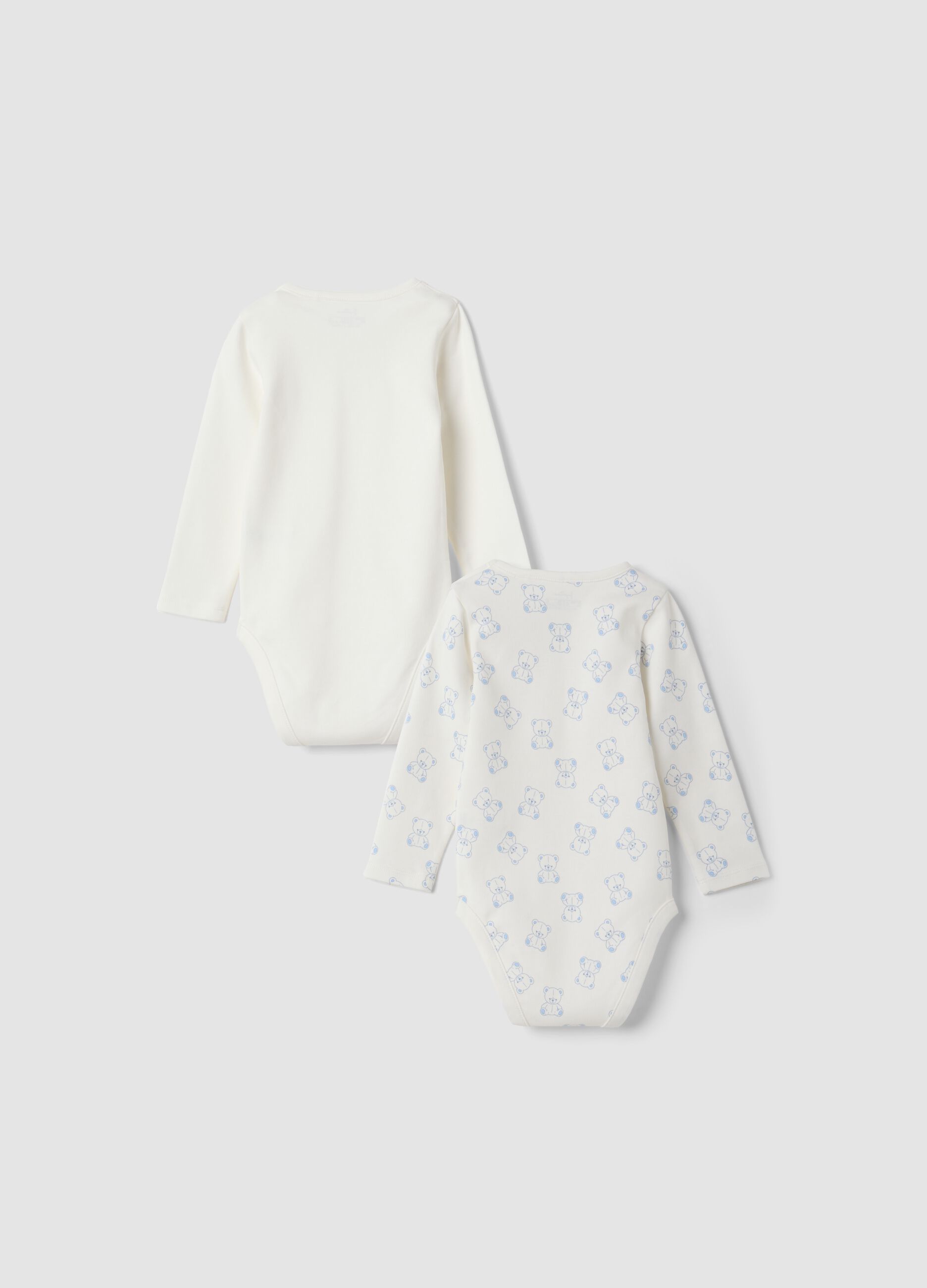 2-pack white organic cotton baby bodysuits with teddy bear print