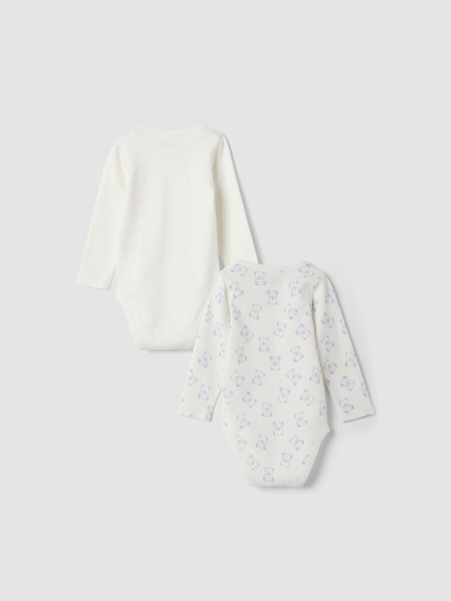 2-pack white organic cotton baby bodysuits with teddy bear print_1