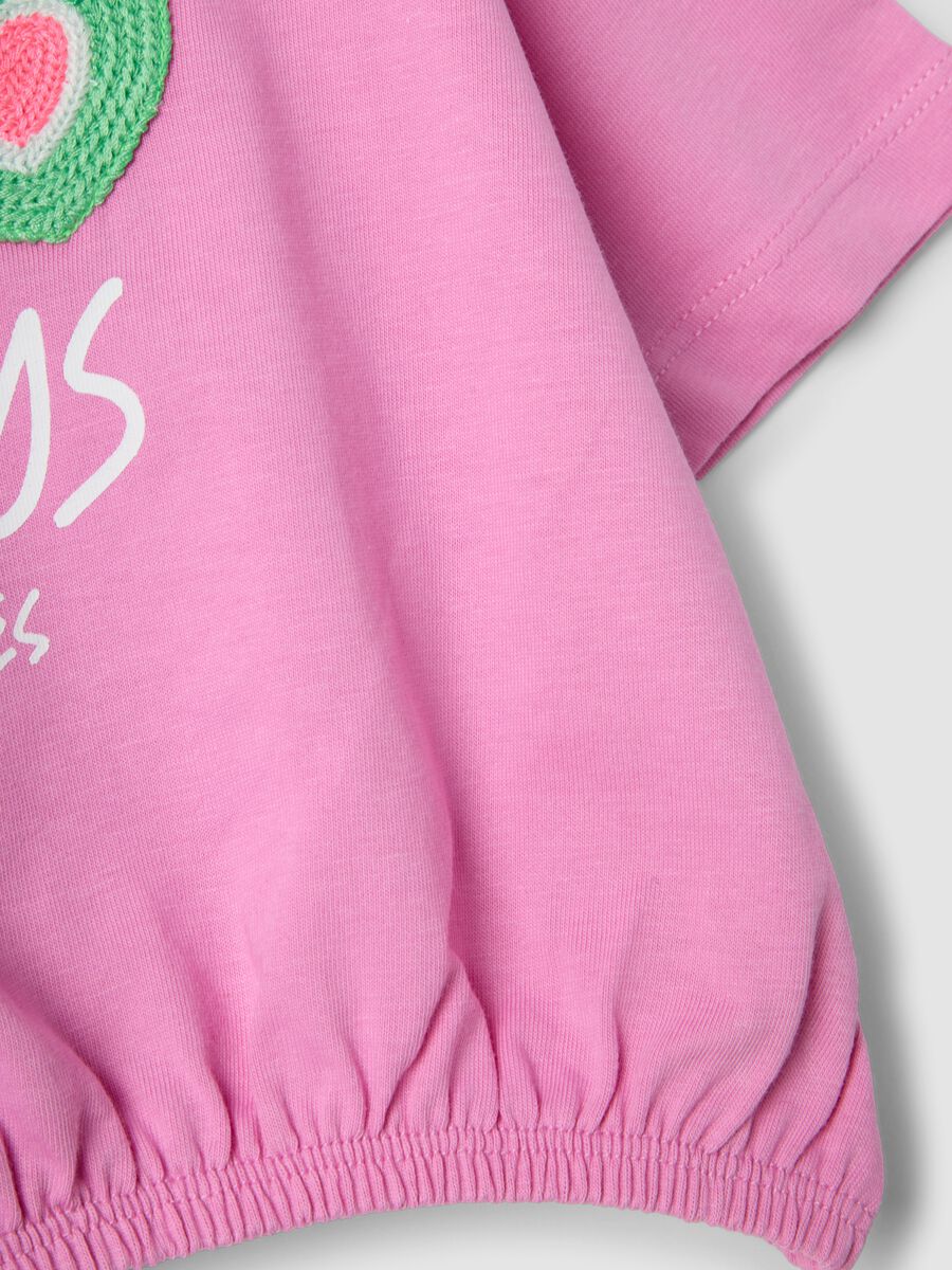Pink pure cotton girls&rsquo; boxy-fit T-shirt with appliqu&eacute;s_2