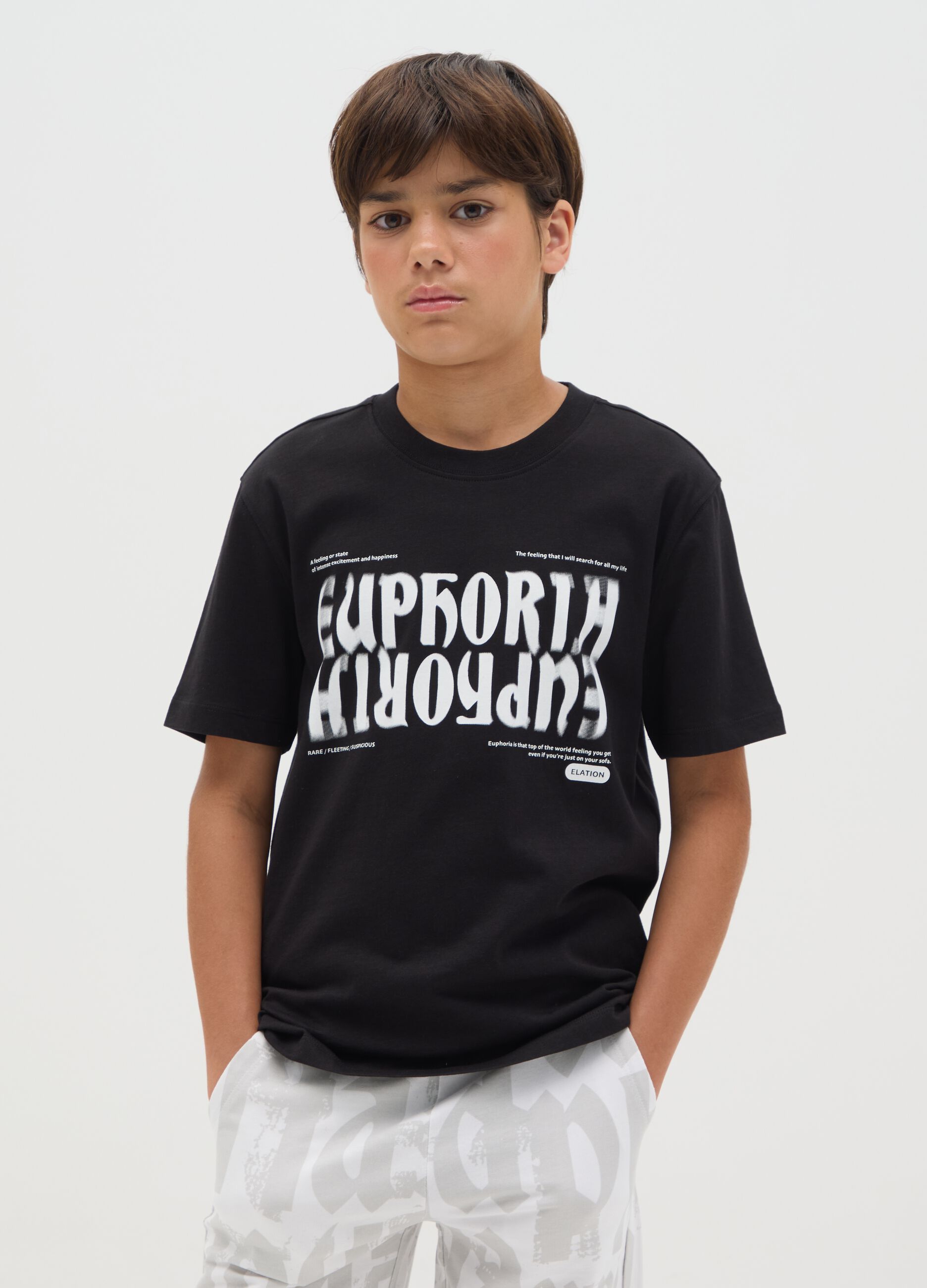 Black cotton T-shirt with lettering print