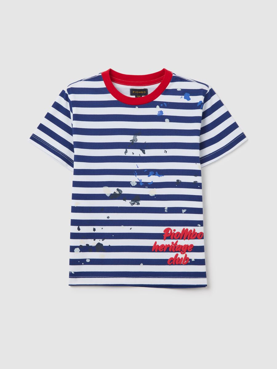 T-shirt in cotone a righe stampa macchie di vernice _0