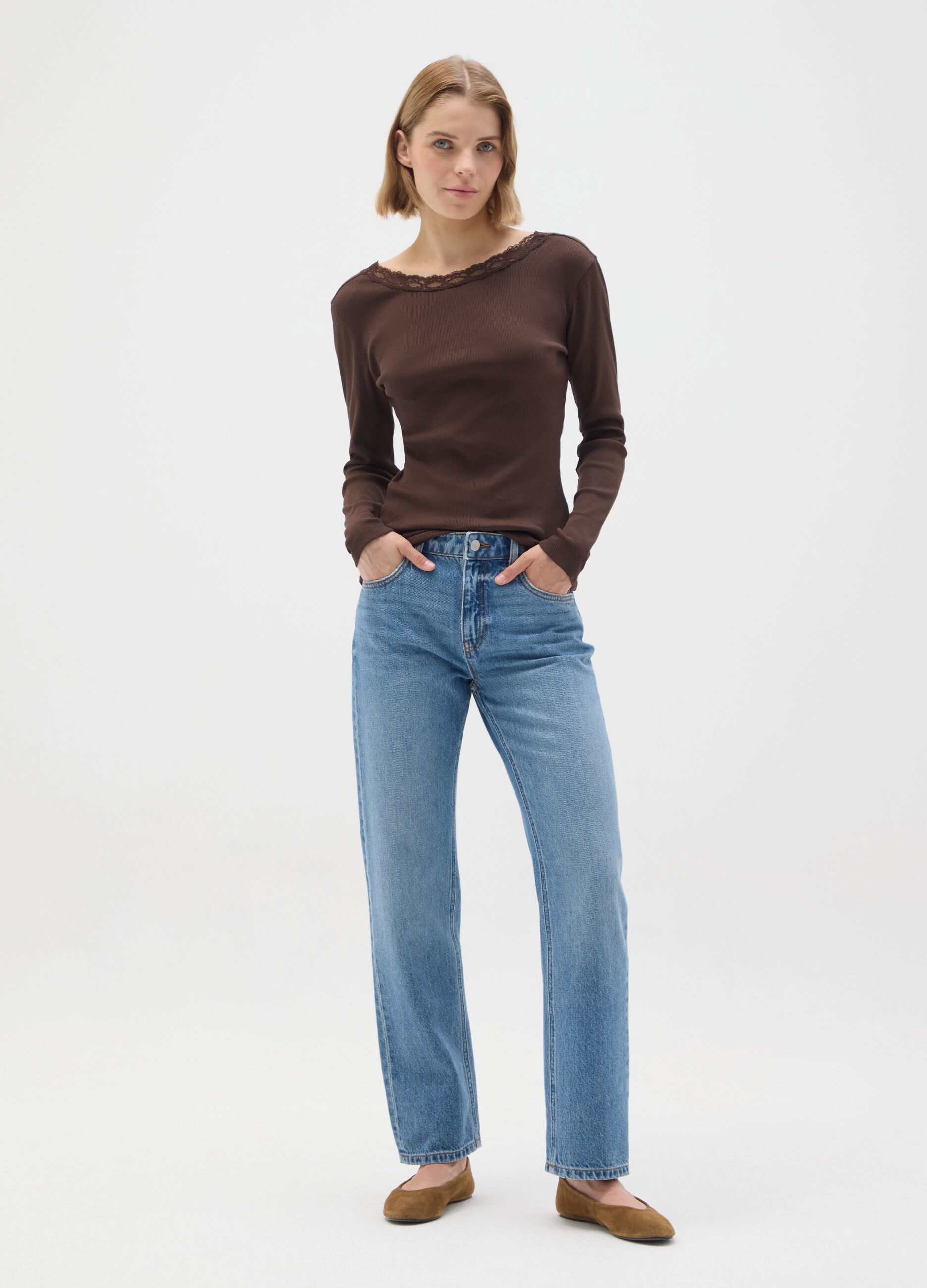 Maglia in puro cotone marrone regular fit