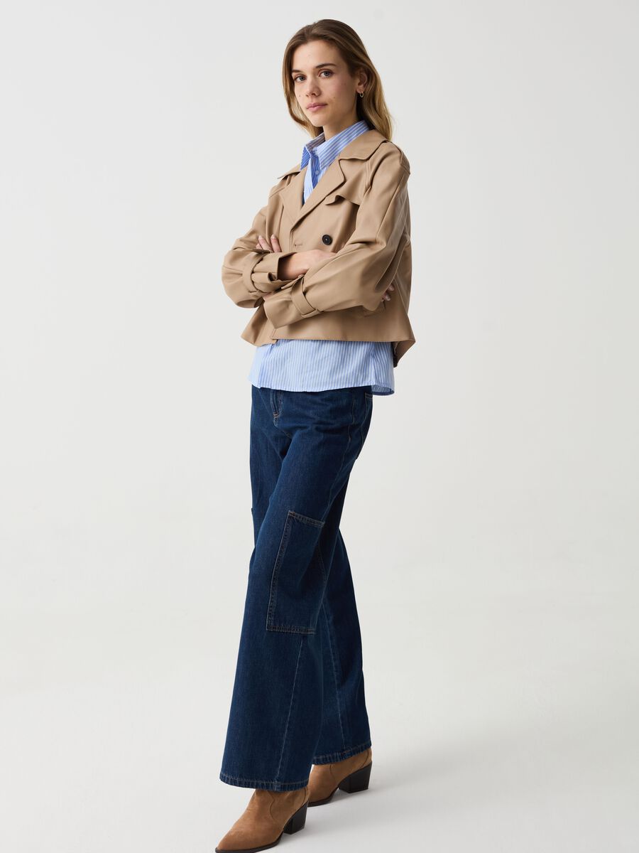 Glossy-effect short double-breasted jacket_0