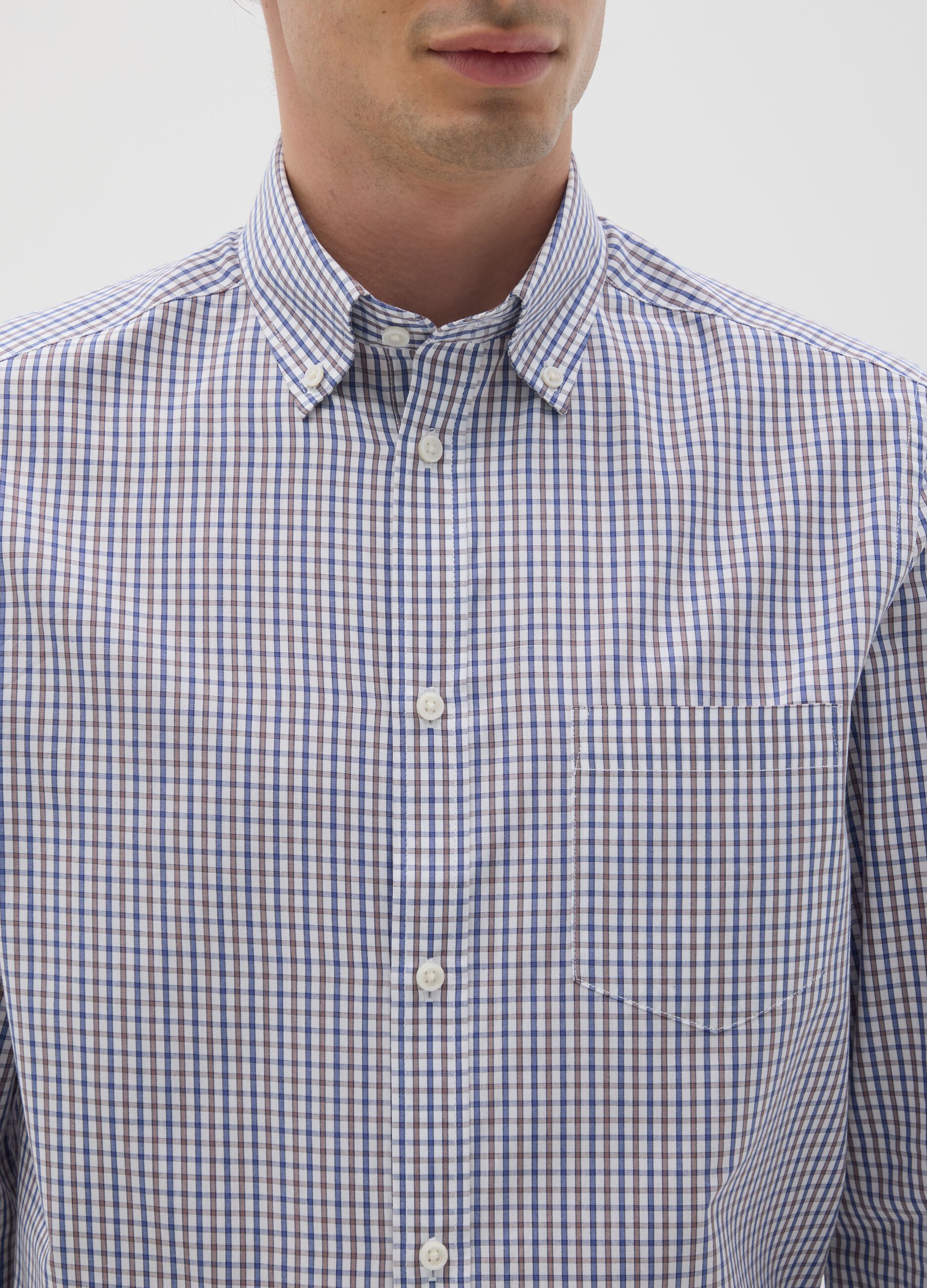 Blue cotton blend regular fit shirt