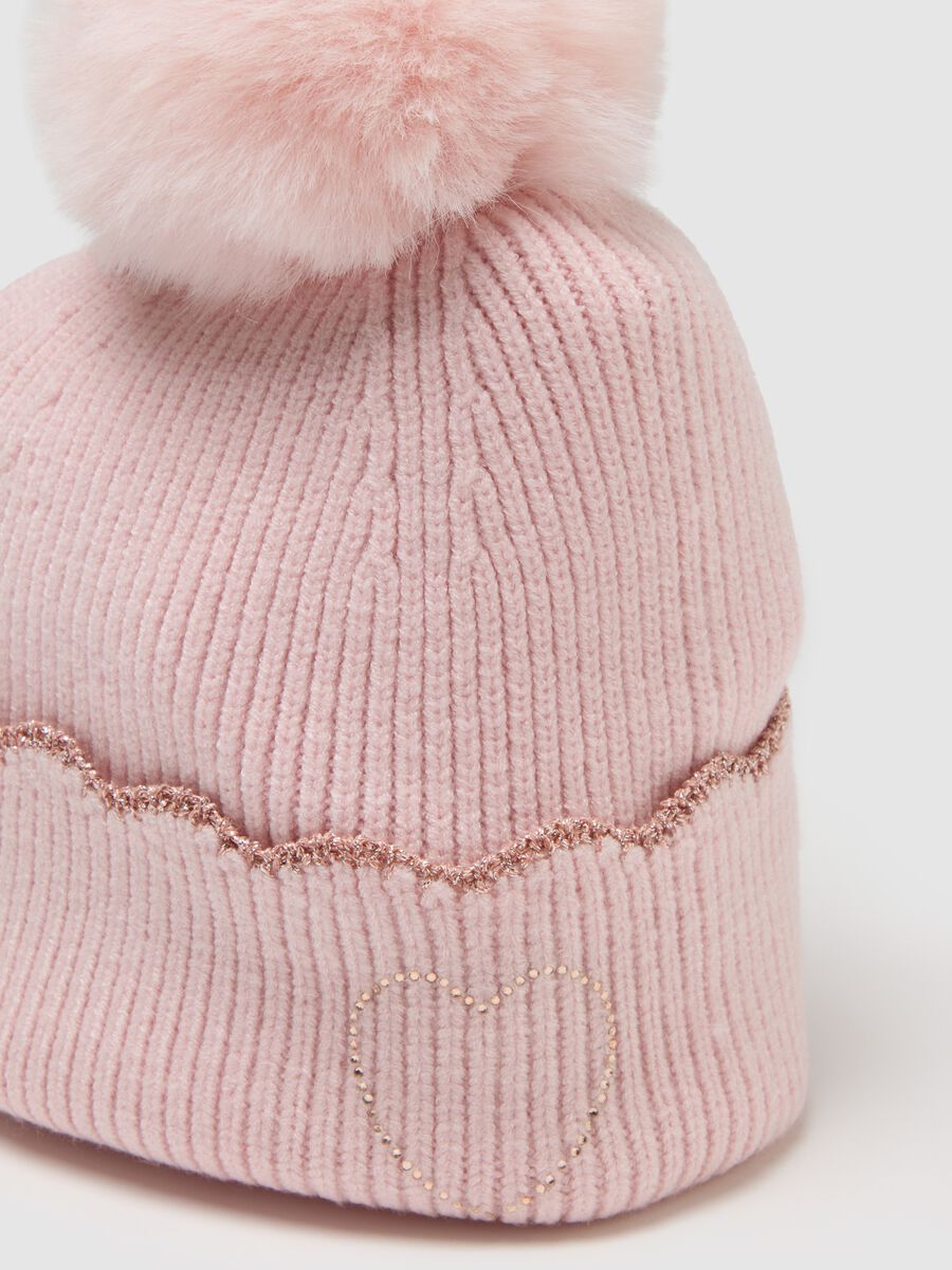 Pink girl's hat with pom pom_2
