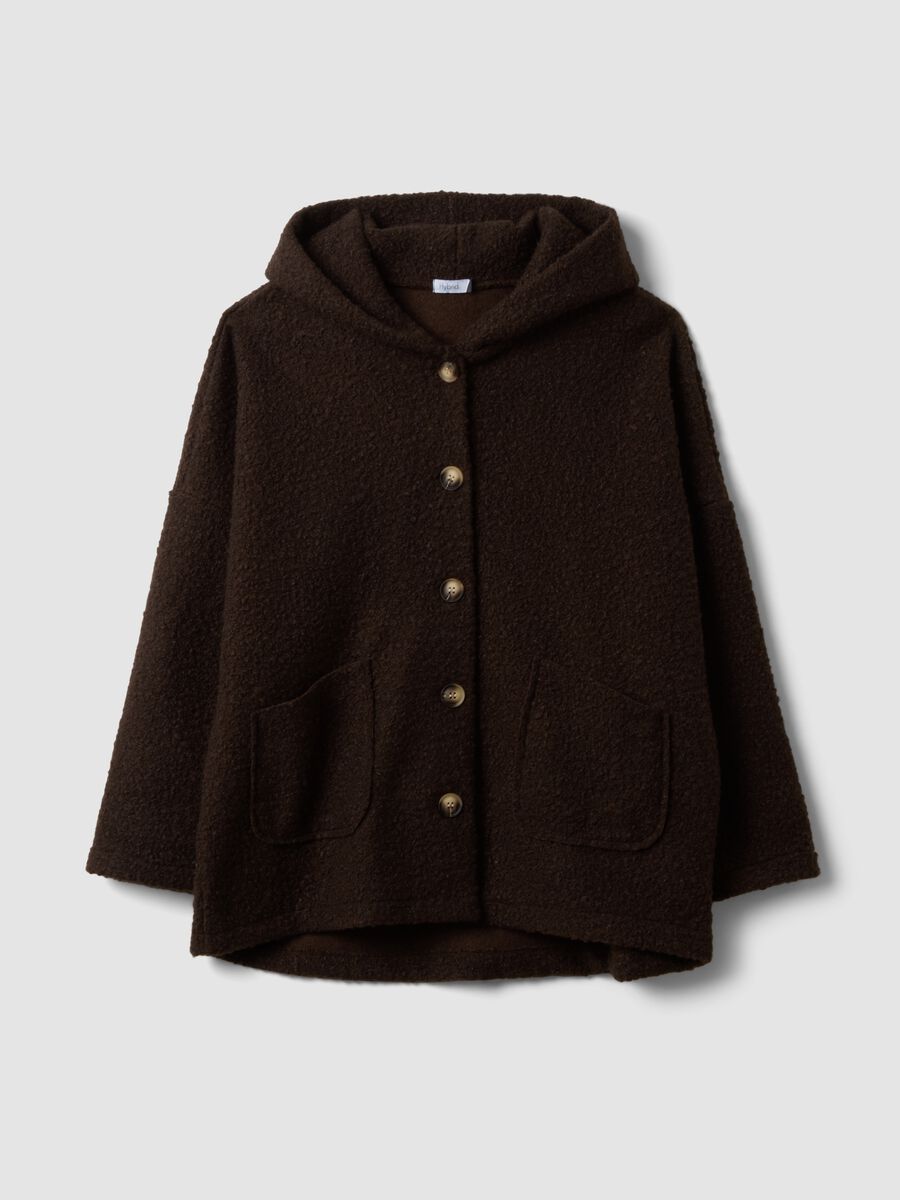 Cappotto marrone regular fit con cappuccio e bottoni_0