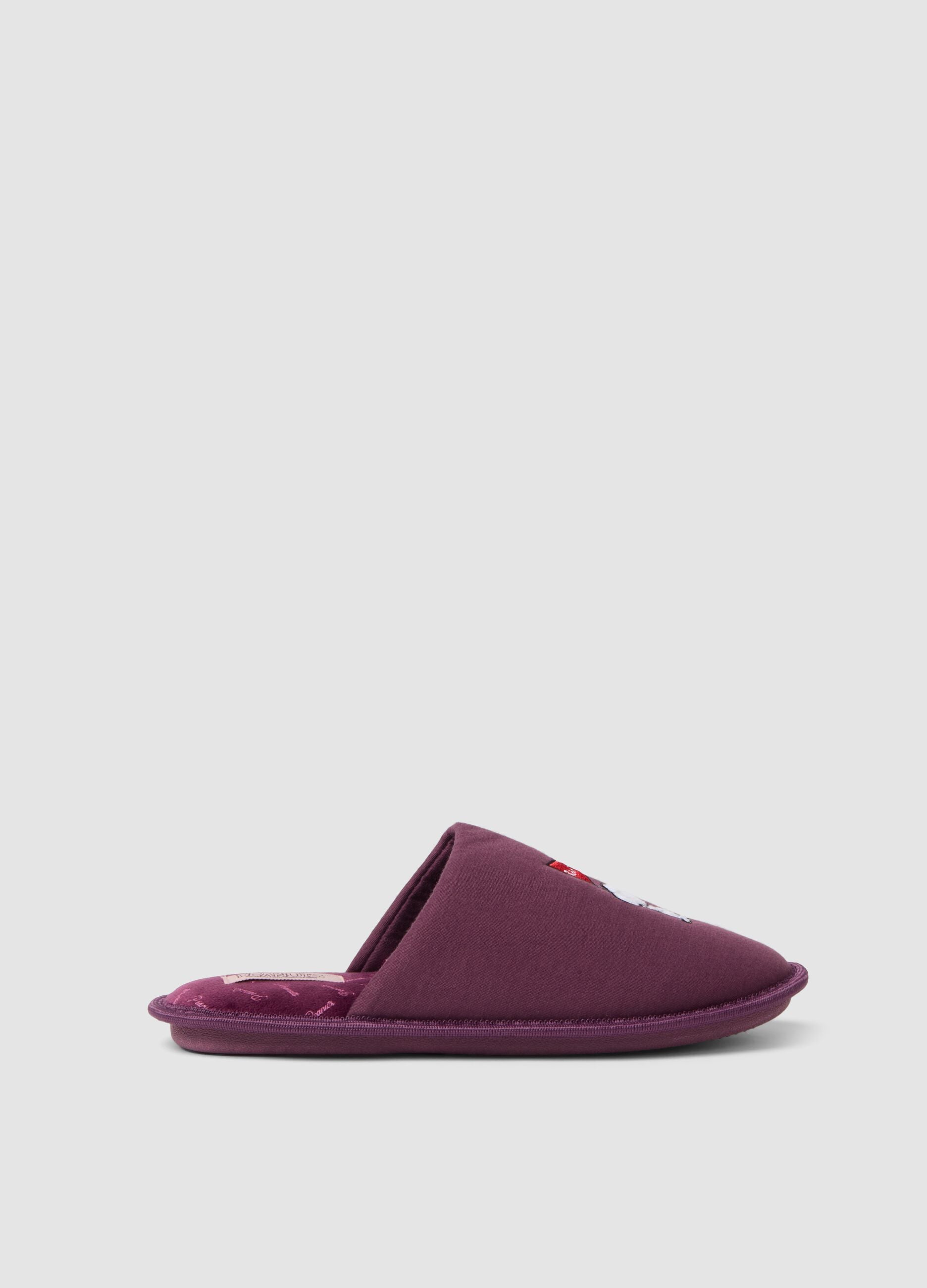 Mauve Purple Peanuts Embroidered Slippers