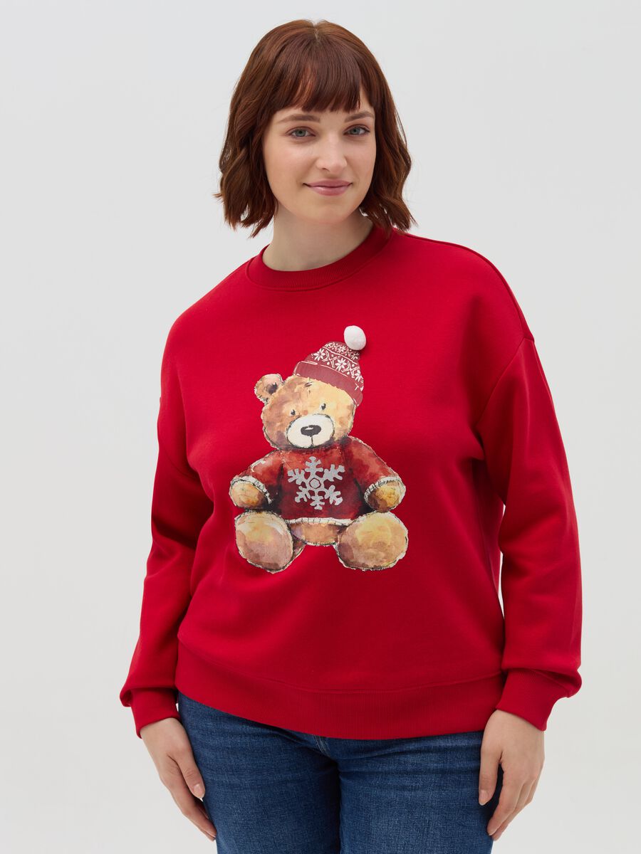 Curvy sweatshirt with Christmas bear print_0