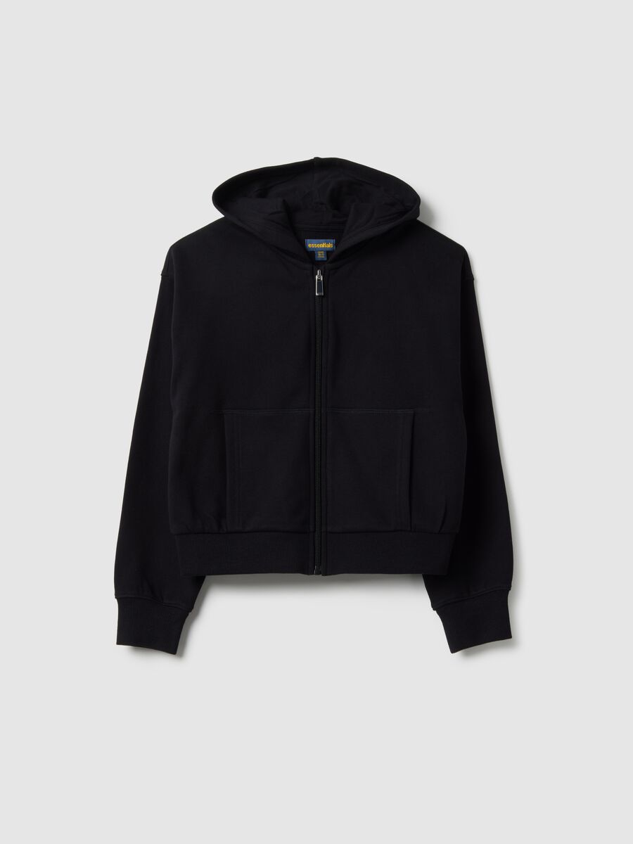 Girls' pure cotton black hoodie regular fit with zip_0