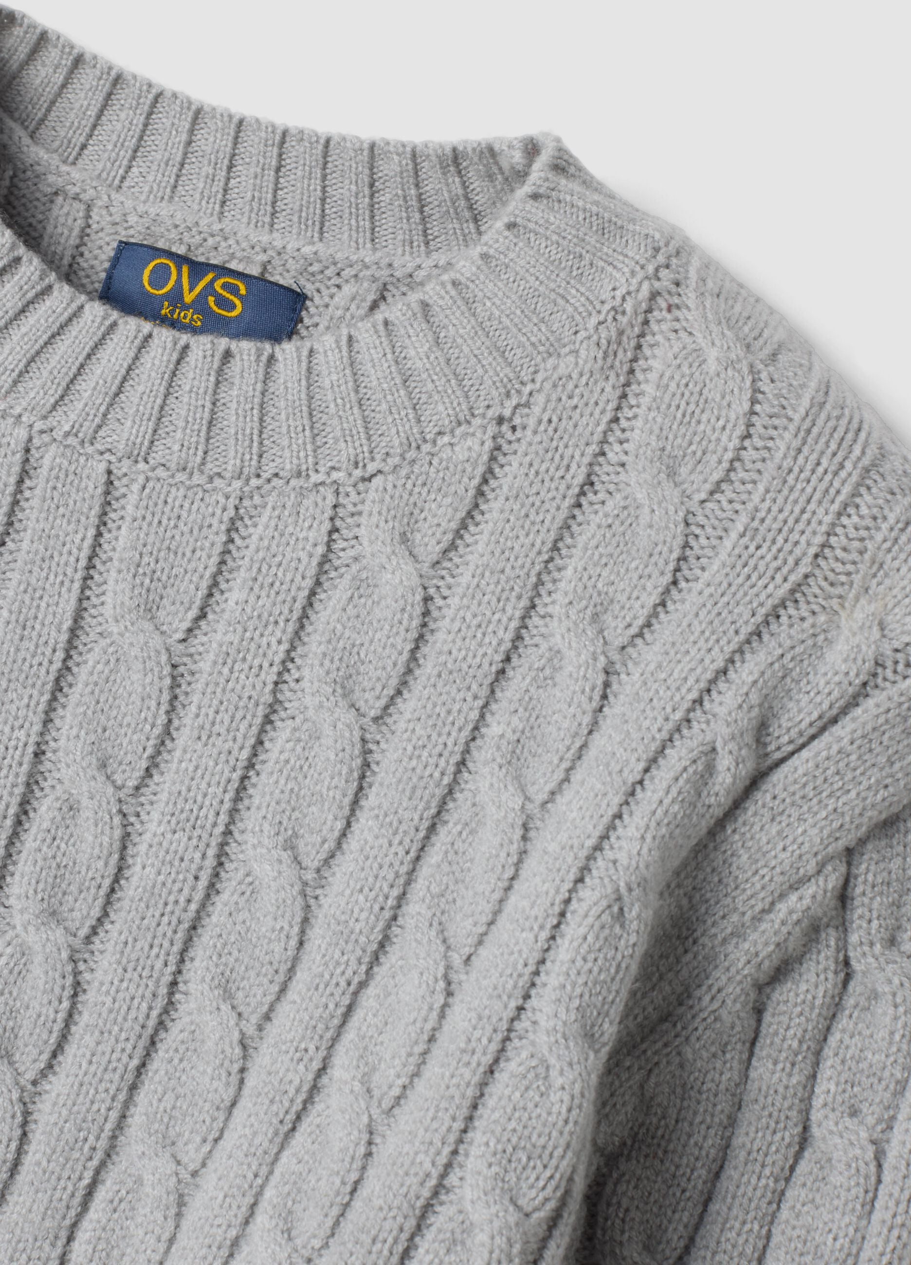 Grey marl cable-knit crew-neck jumper, regular fit