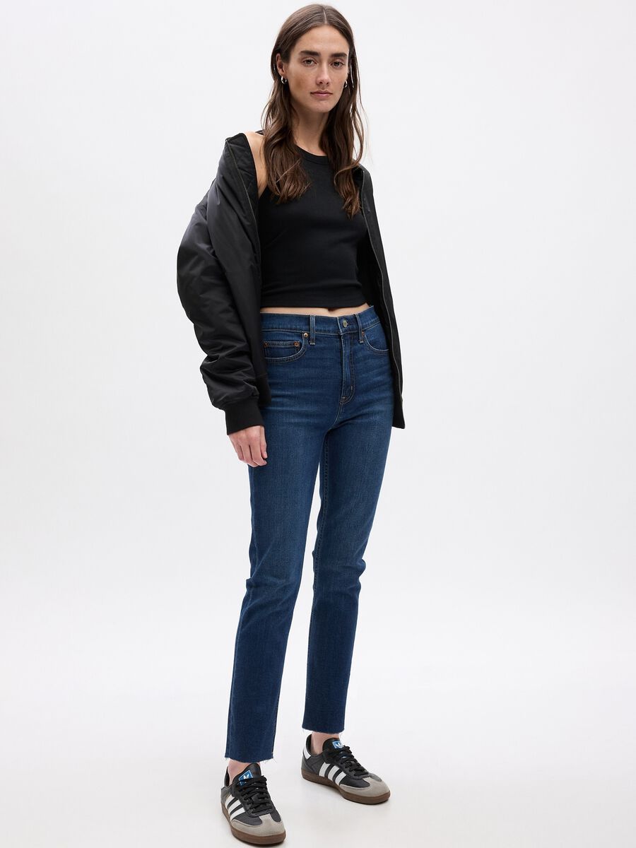 Slim-fit high-waist jeans with raw edging_0