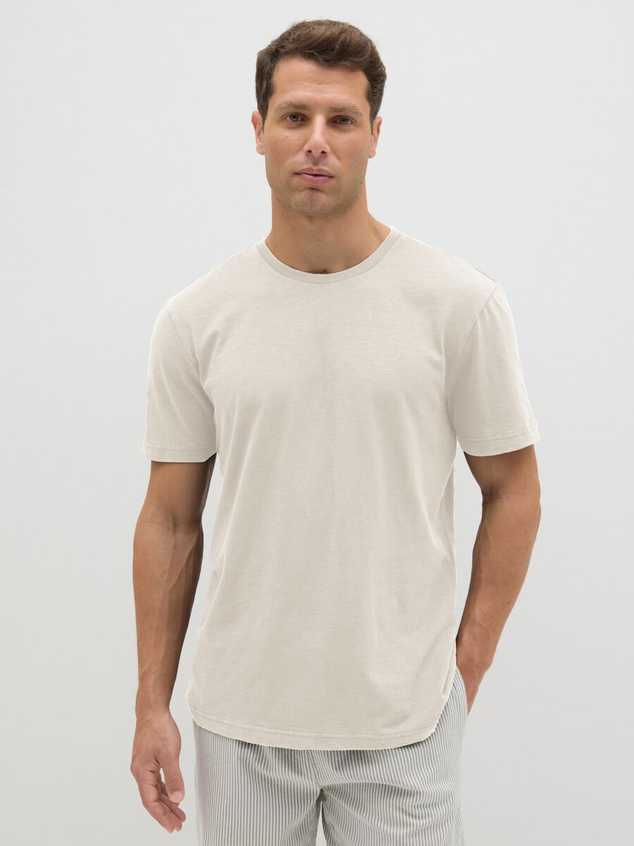 Men's beige pure cotton regular fit T-shirt_1