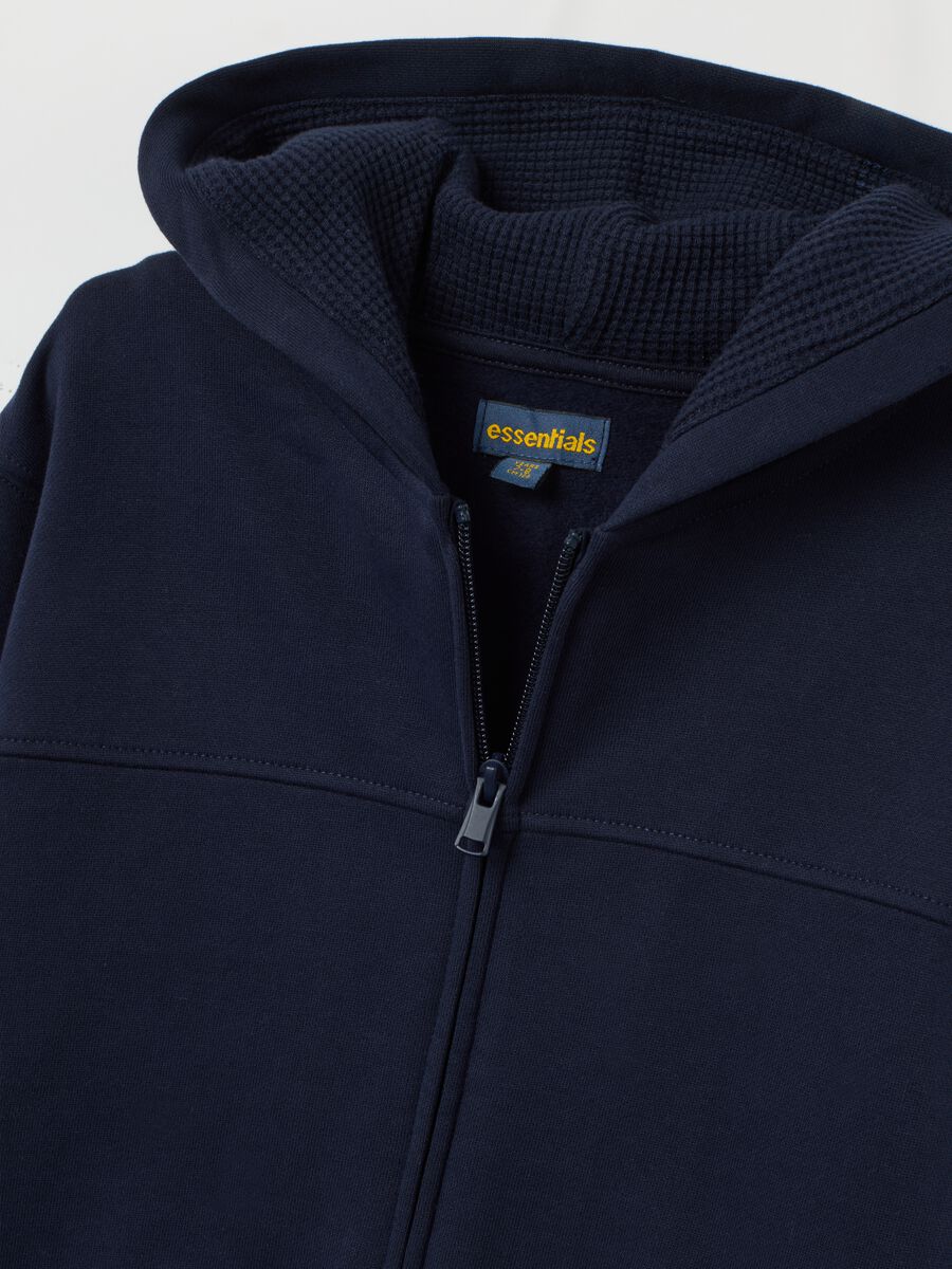 Felpa blu da bambino in puro cotone vestibilità oversize con zip_2