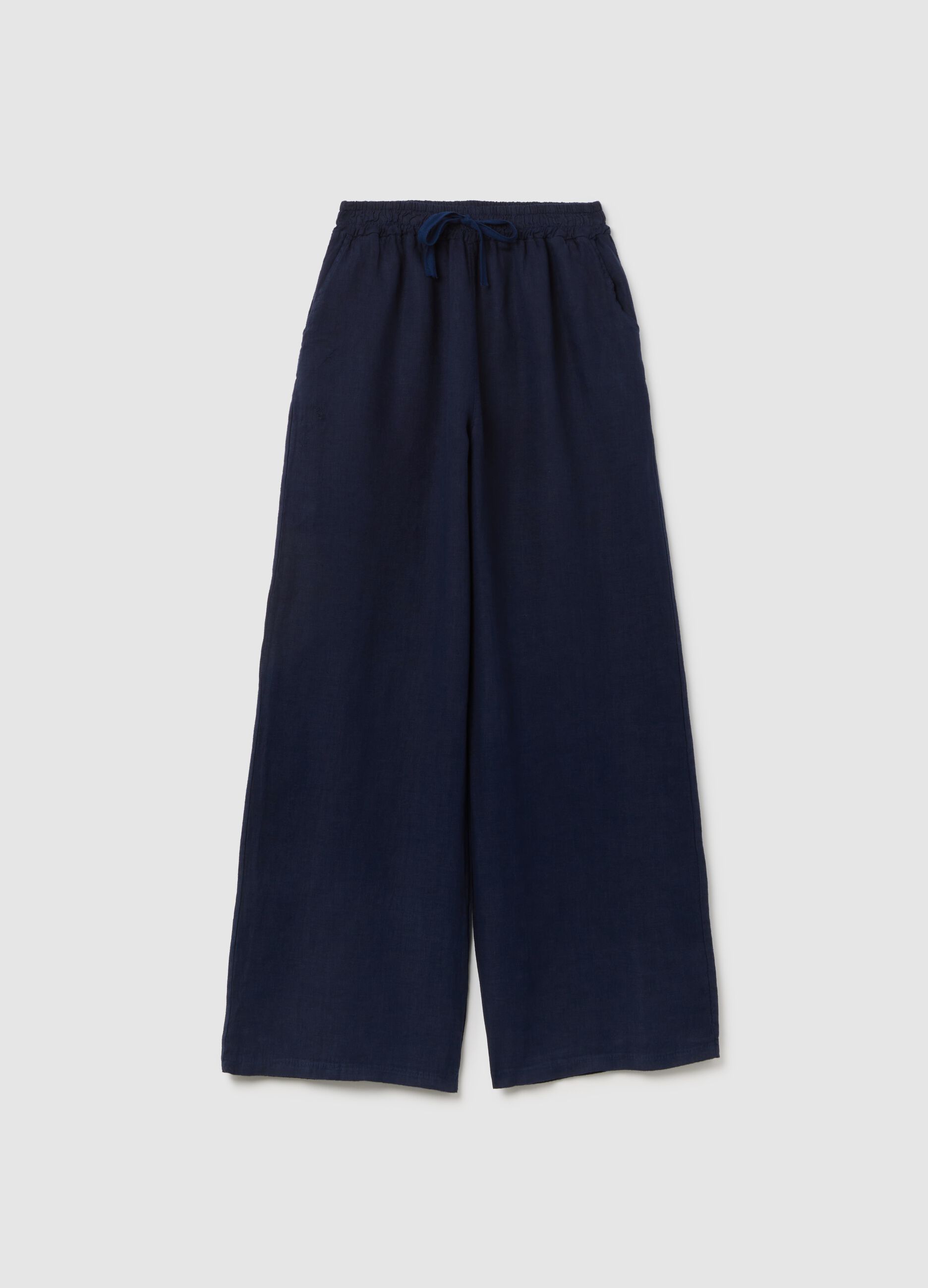 Women's pure blue linen trousers with regular fit