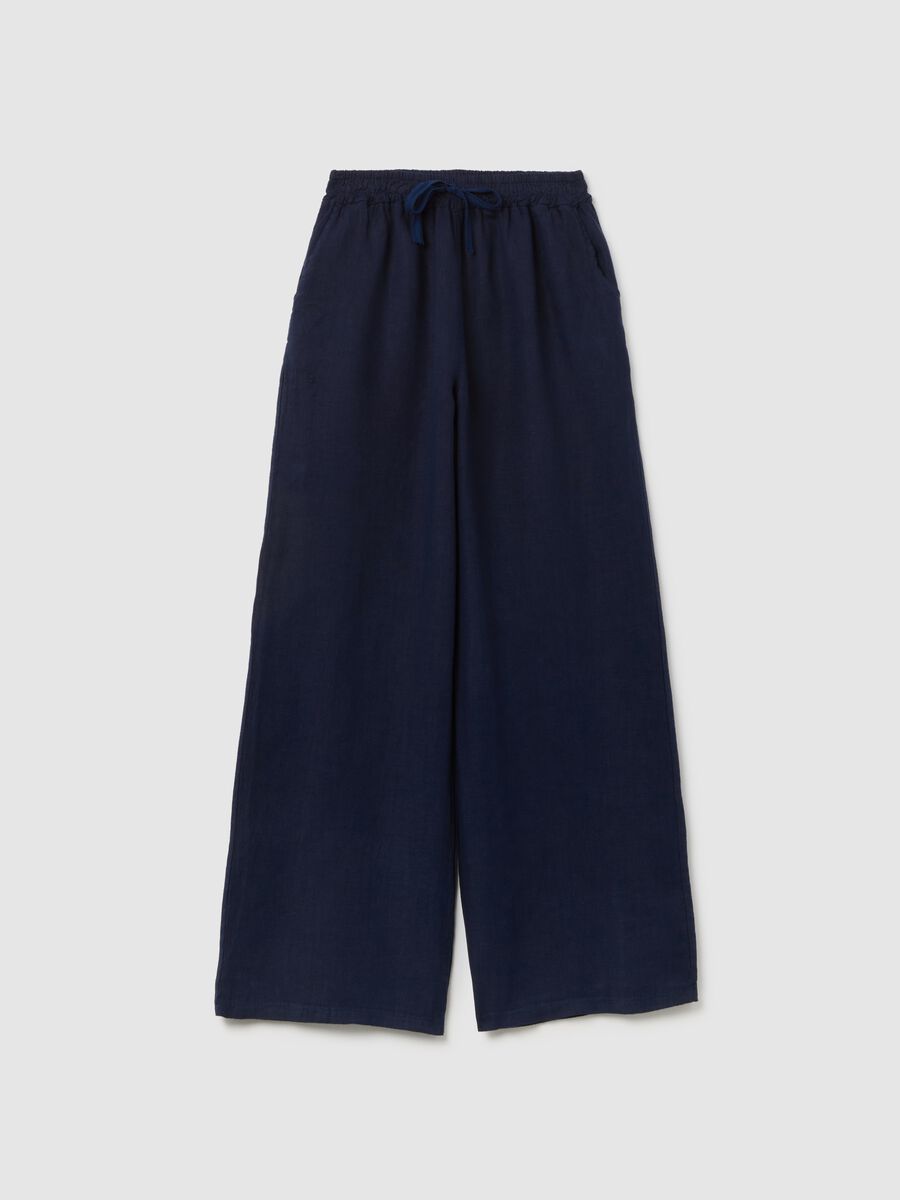 Women's pure blue linen trousers with regular fit_4