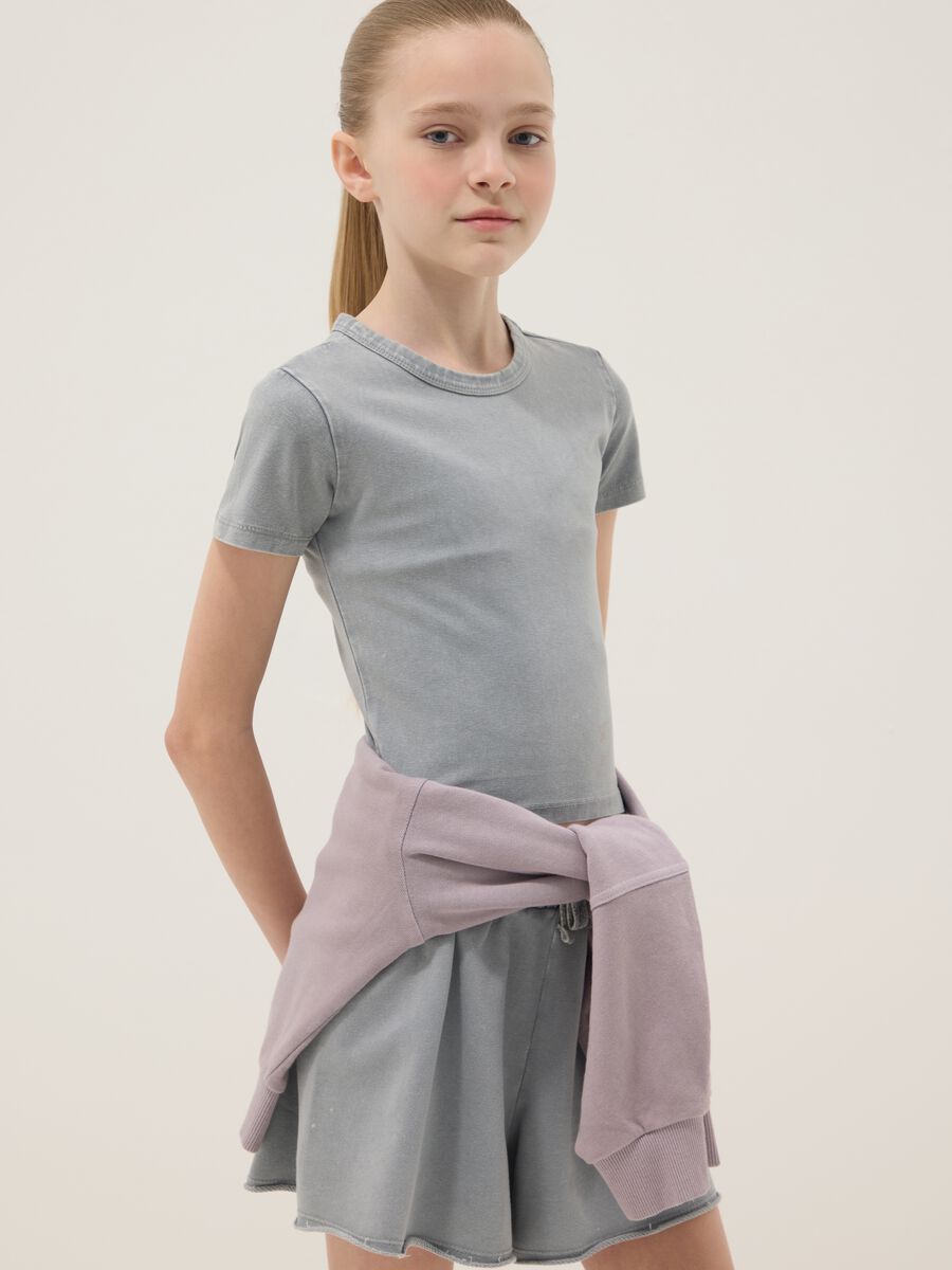 Grey stretch cotton set with T-shirt and shorts_0