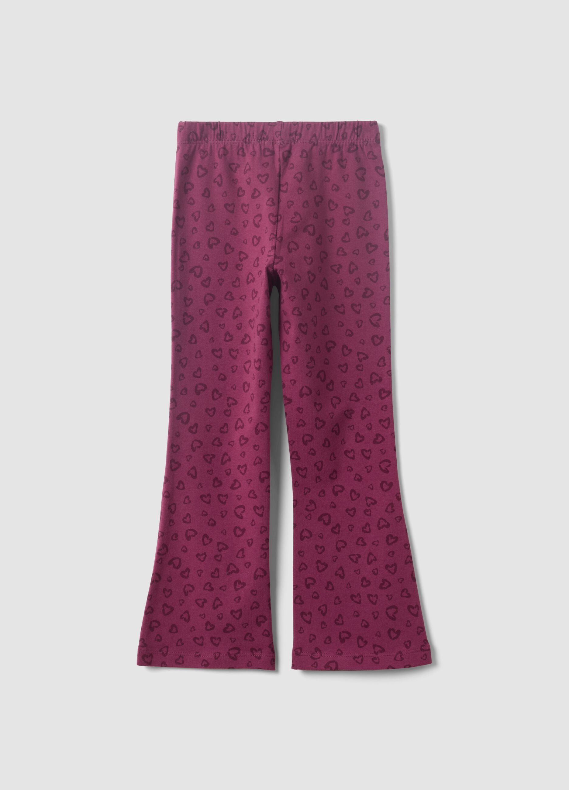 Leggings skinny viola in cotone organico con stampa di cuori per bambina