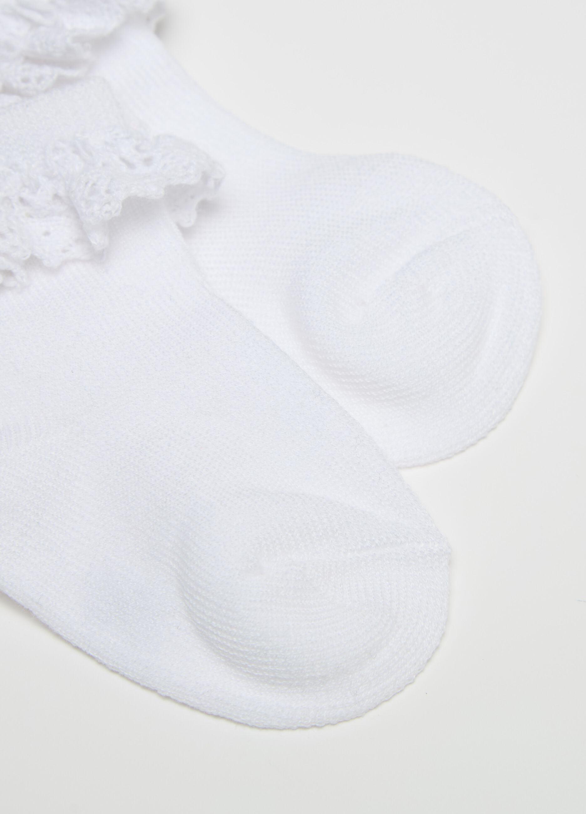 Three-pair pack short socks with broderie anglaise
