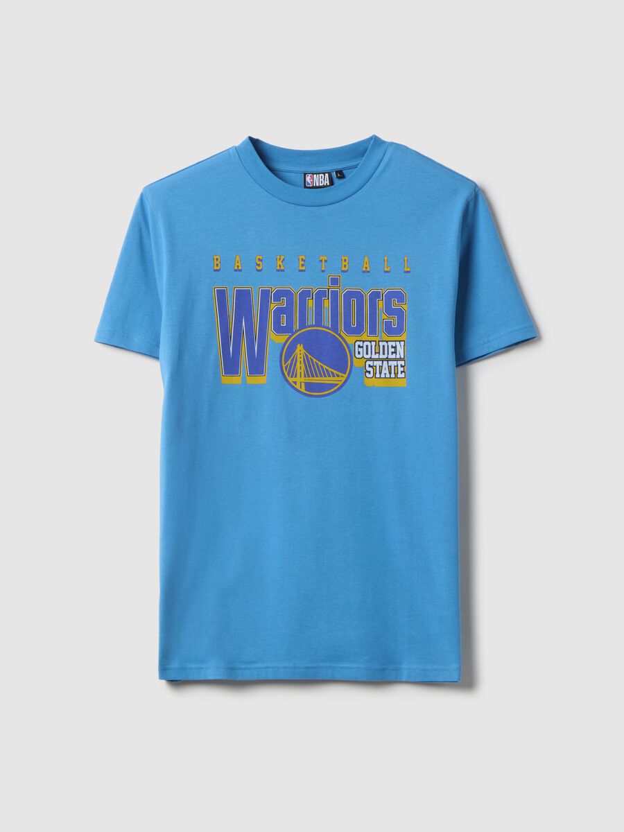 Sky Blue Pure Cotton Regular Fit T-shirt with Golden State Warriors Logo_4