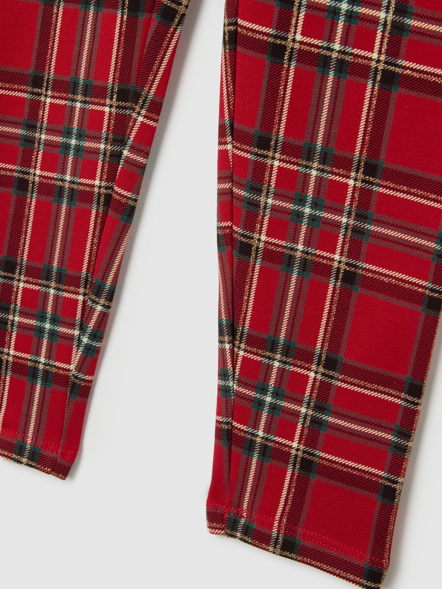 Leggings rossi a quadri da bambina in cotone elasticizzato_3