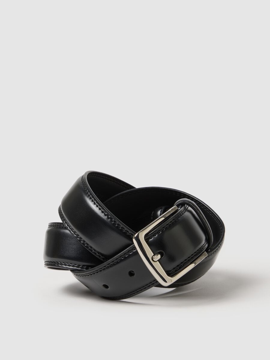 Black genuine leather belt with sturdy buckle_2