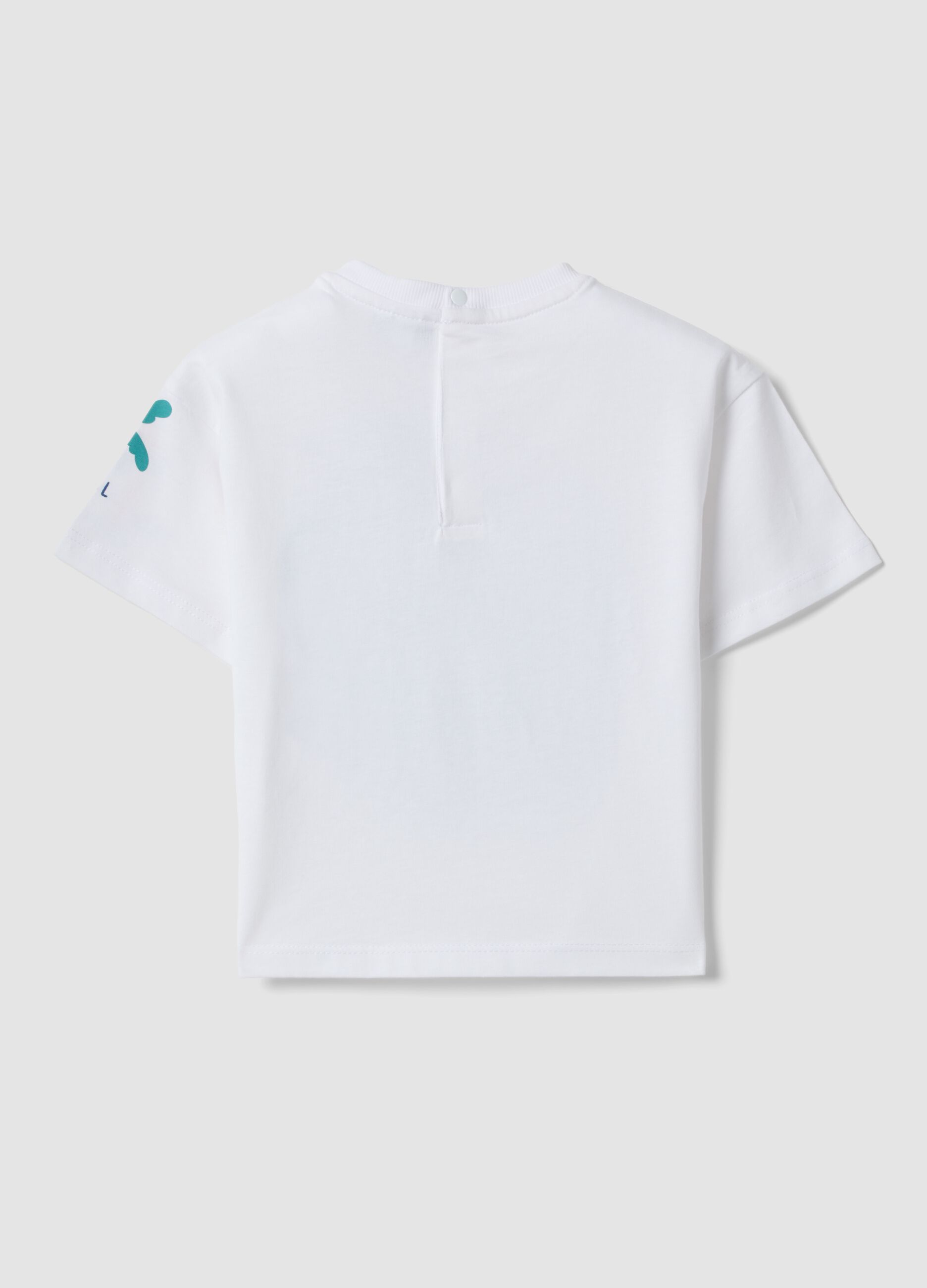 T-shirt bianca a maniche corte in puro cotone con stampa coccodrillo per bimbo over fit