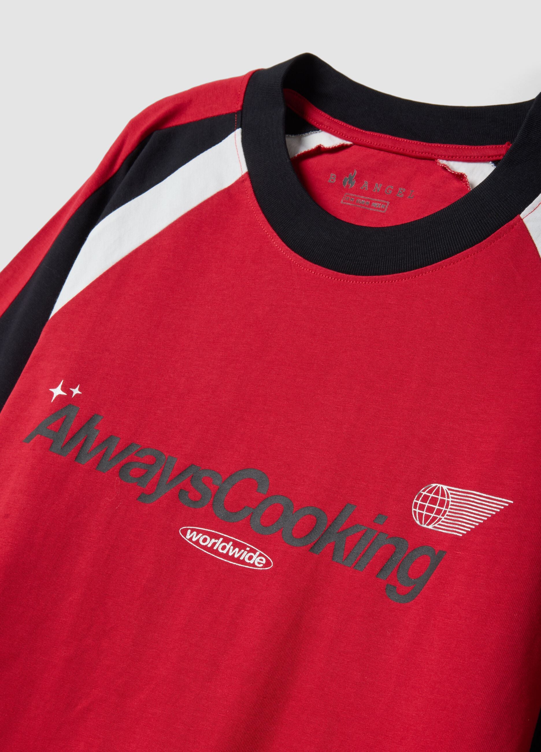 Red pure cotton T-shirt with front print, relaxed fit