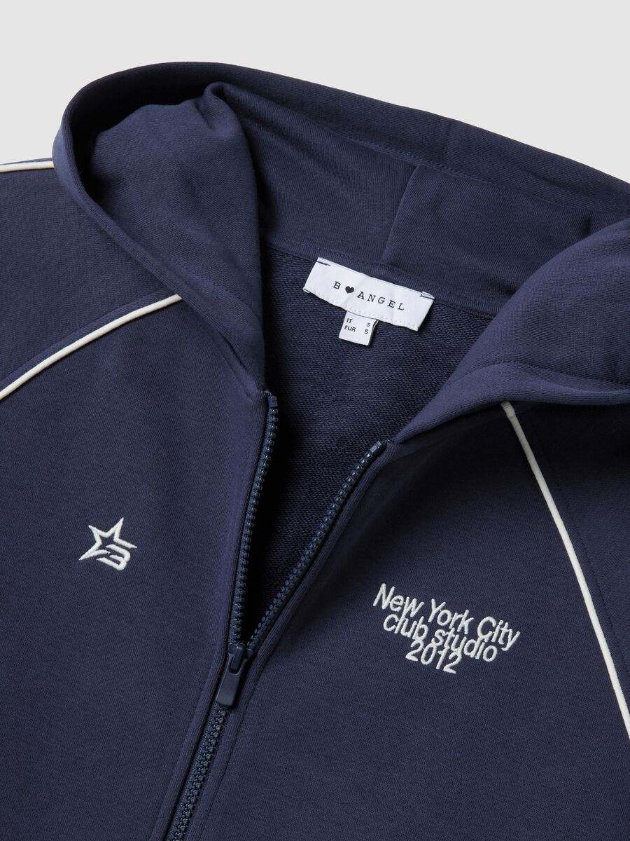 Blue hoodie with zip in cotton blend relaxed fit_5