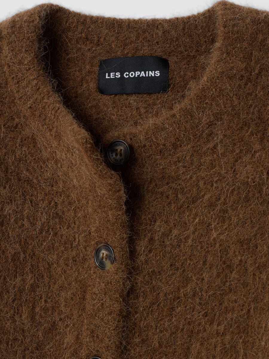 Brown crew-neck alpaca and stretch wool cardigan_1