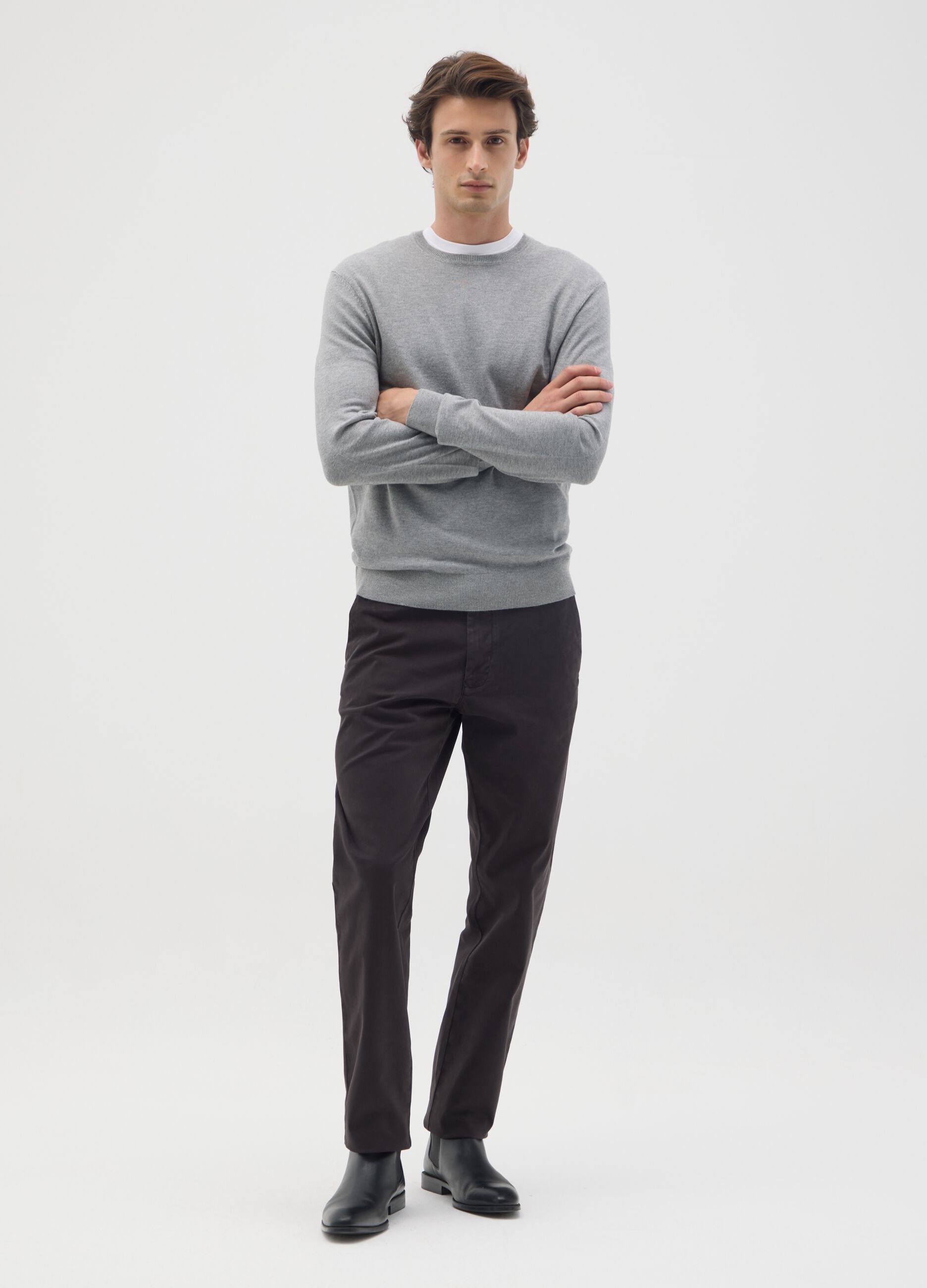 Black Slim Fit Stretch Cotton Trousers