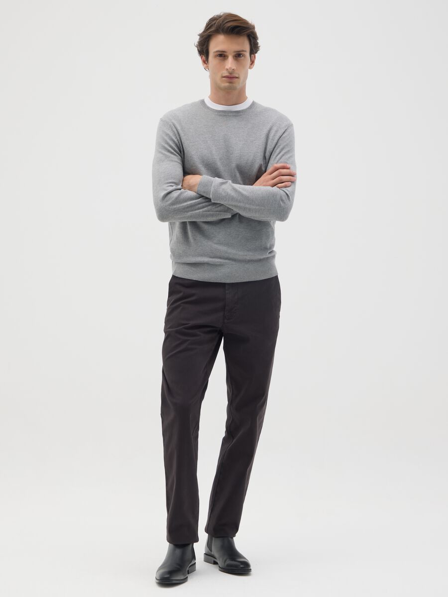Black Slim Fit Stretch Cotton Trousers_0