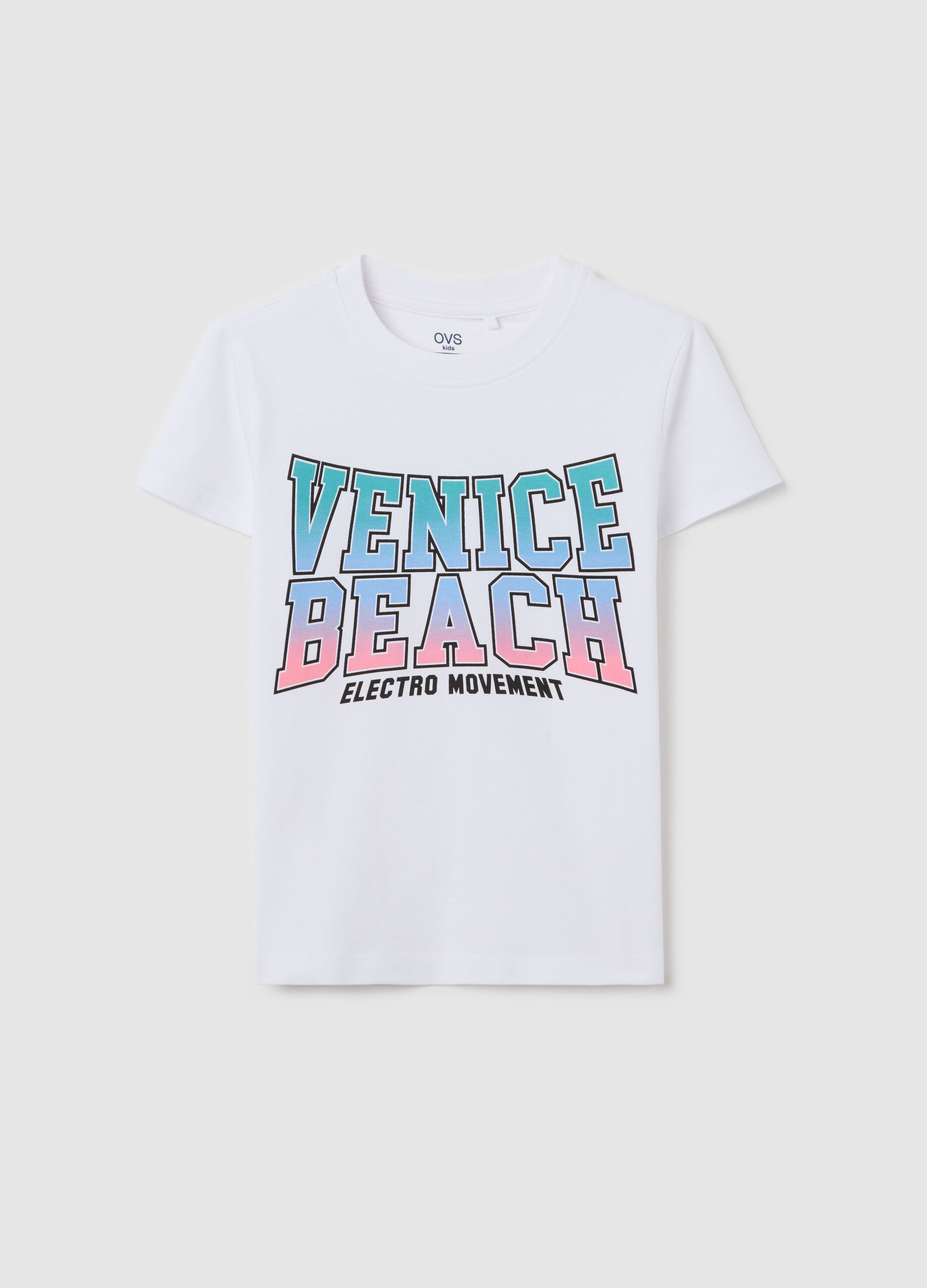 White stretch cotton T-shirt with print