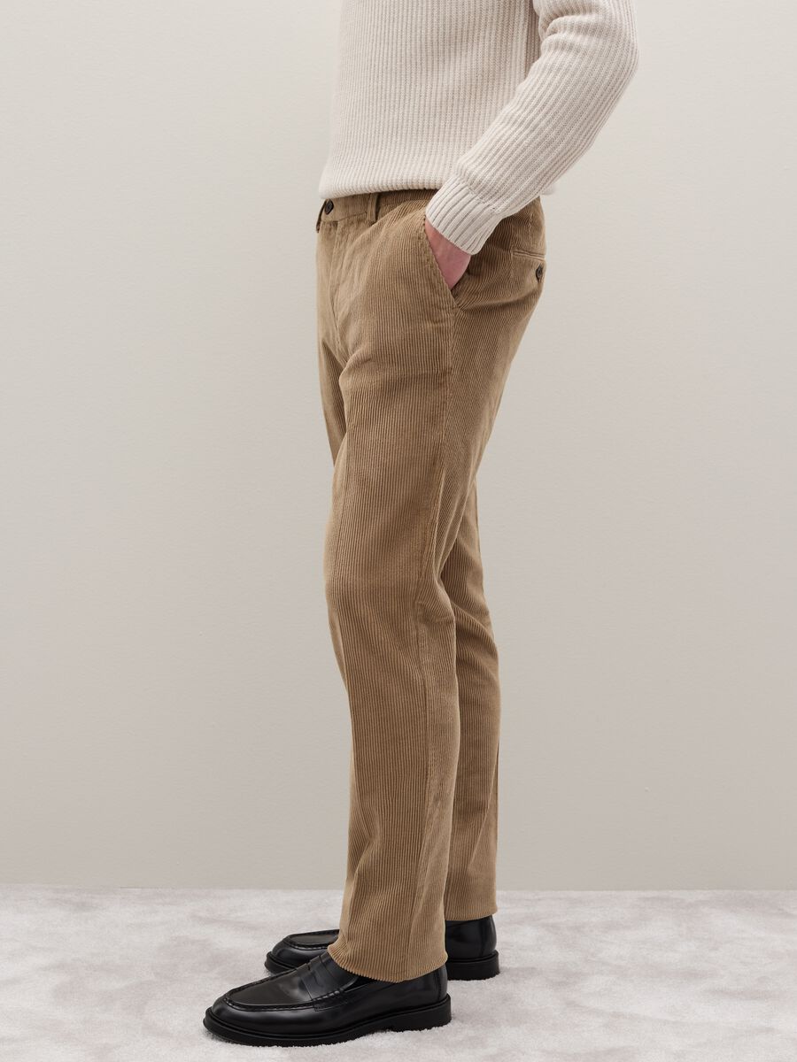 Beige Stretch Cotton Regular Fit Trousers_3