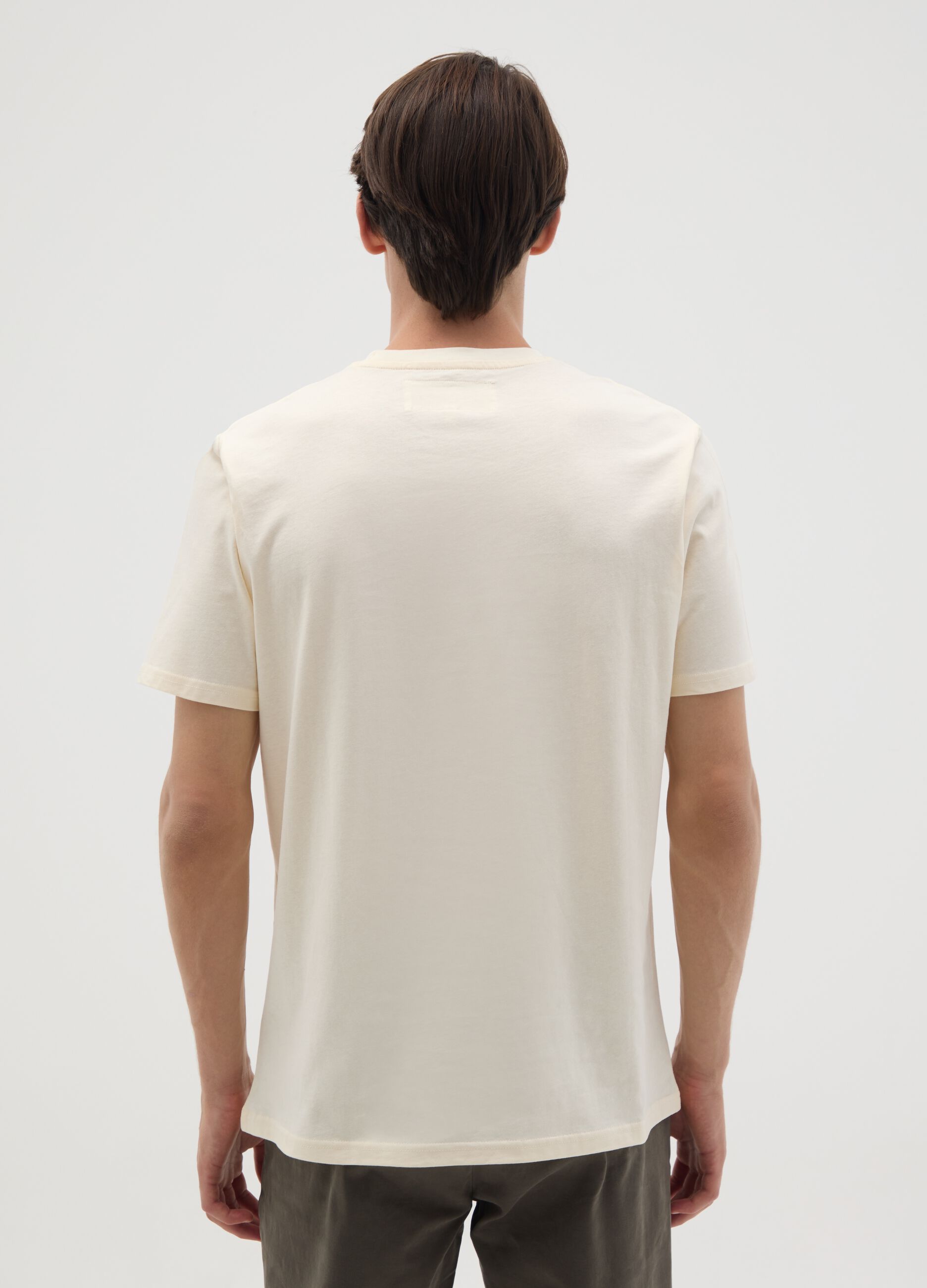 Beige pure cotton regular fit T-shirt