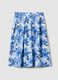 Blue and white cotton midi skirt with floral print_0