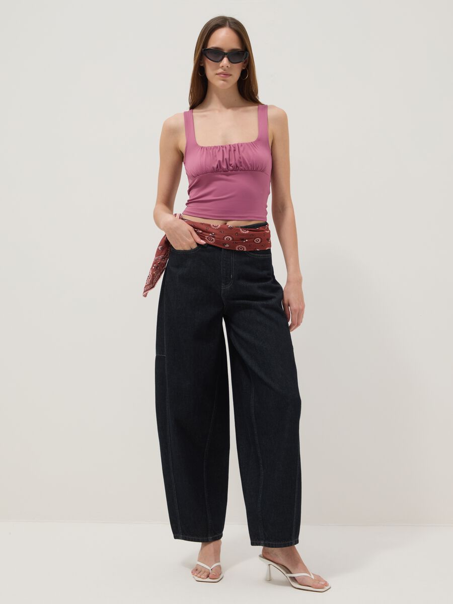 Pink regular-fit stretch tank top with pleats_1
