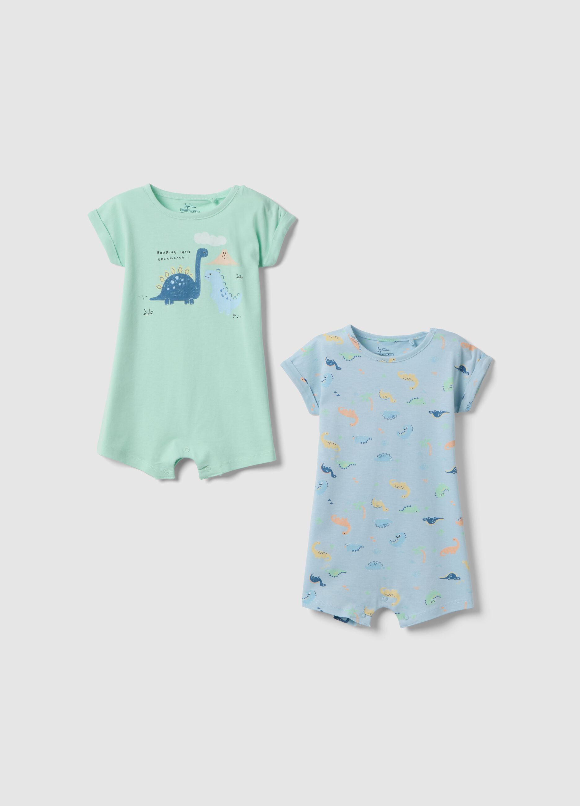 Newborn multicolour cotton romper twin pack with dinosaurs