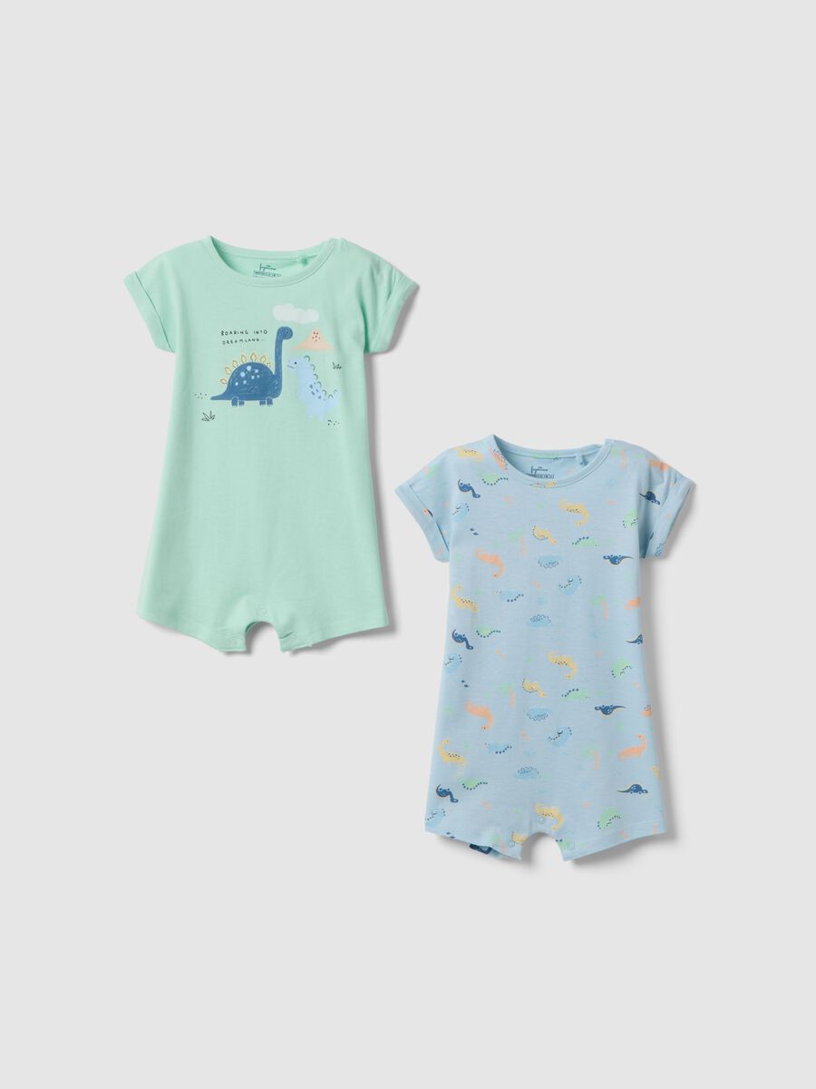 Newborn multicolour cotton romper twin pack with dinosaurs_0