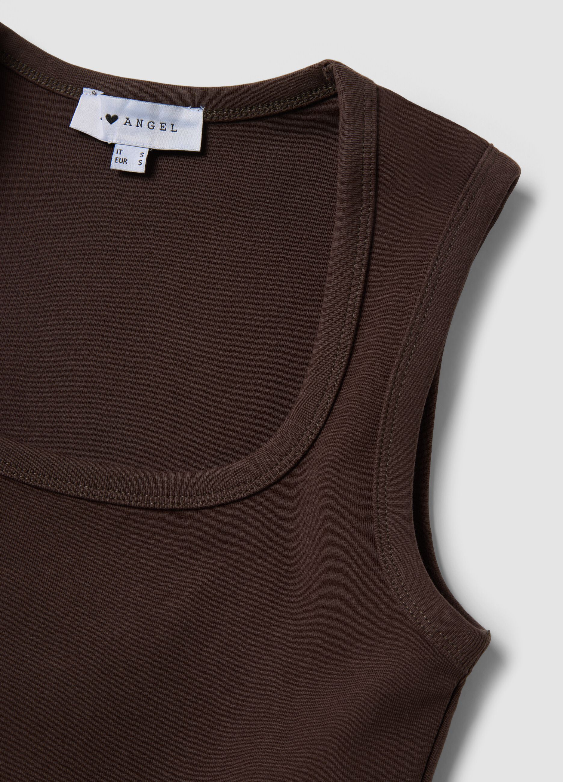 Brown cropped stretch-cotton tank top