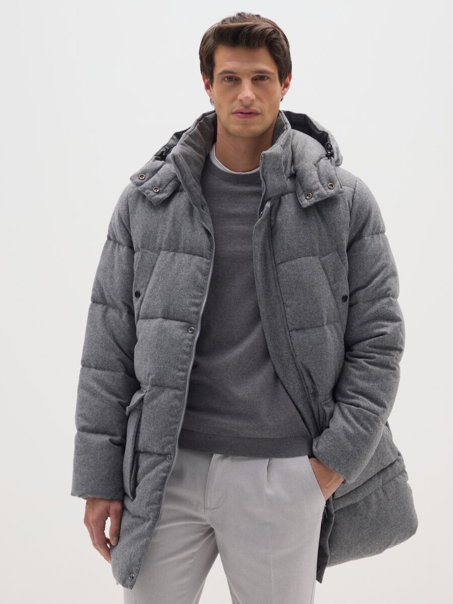 Grey Long Padded Jacket Regular Fit_0