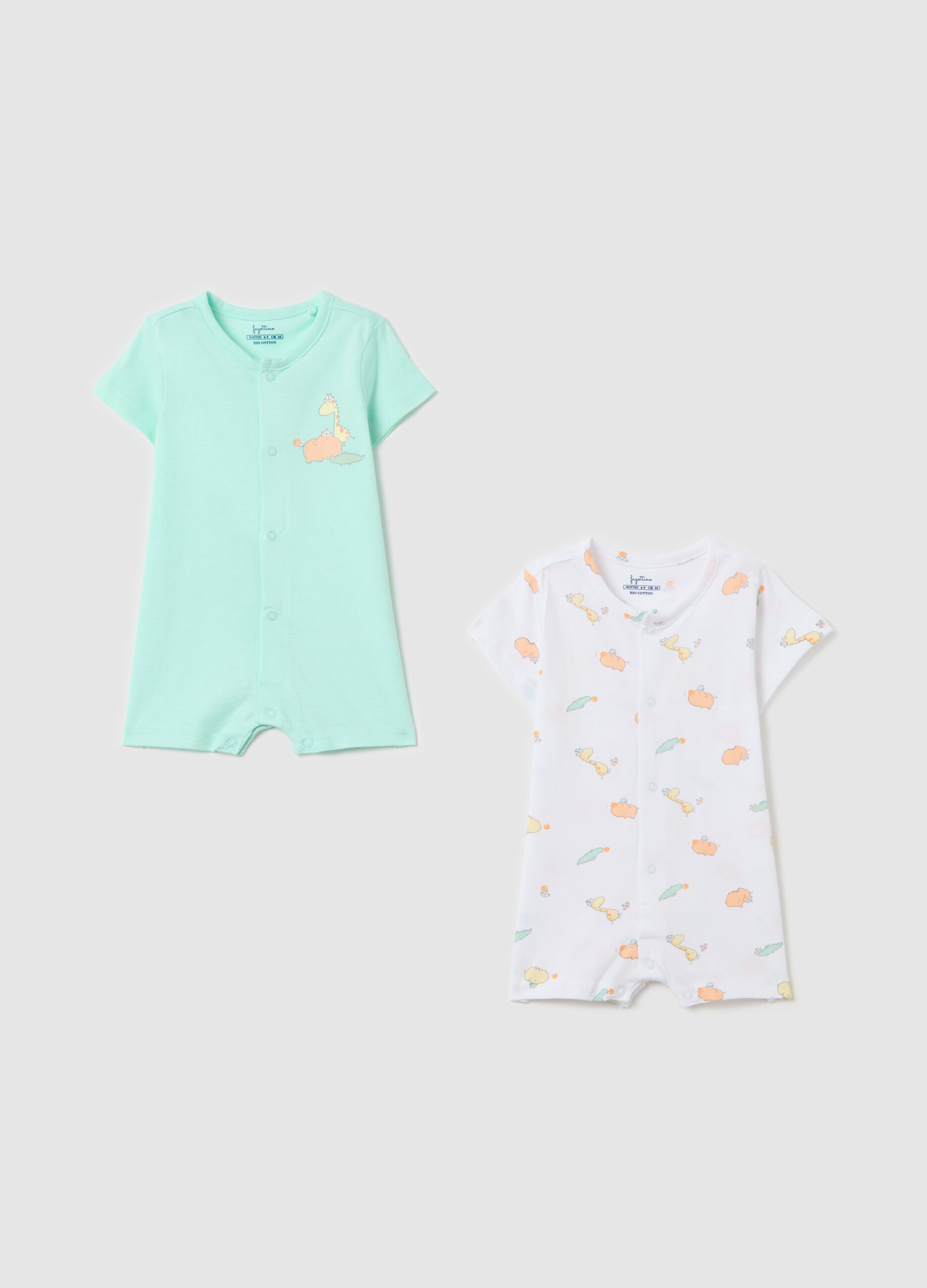 Two-pack short onesies with animals print