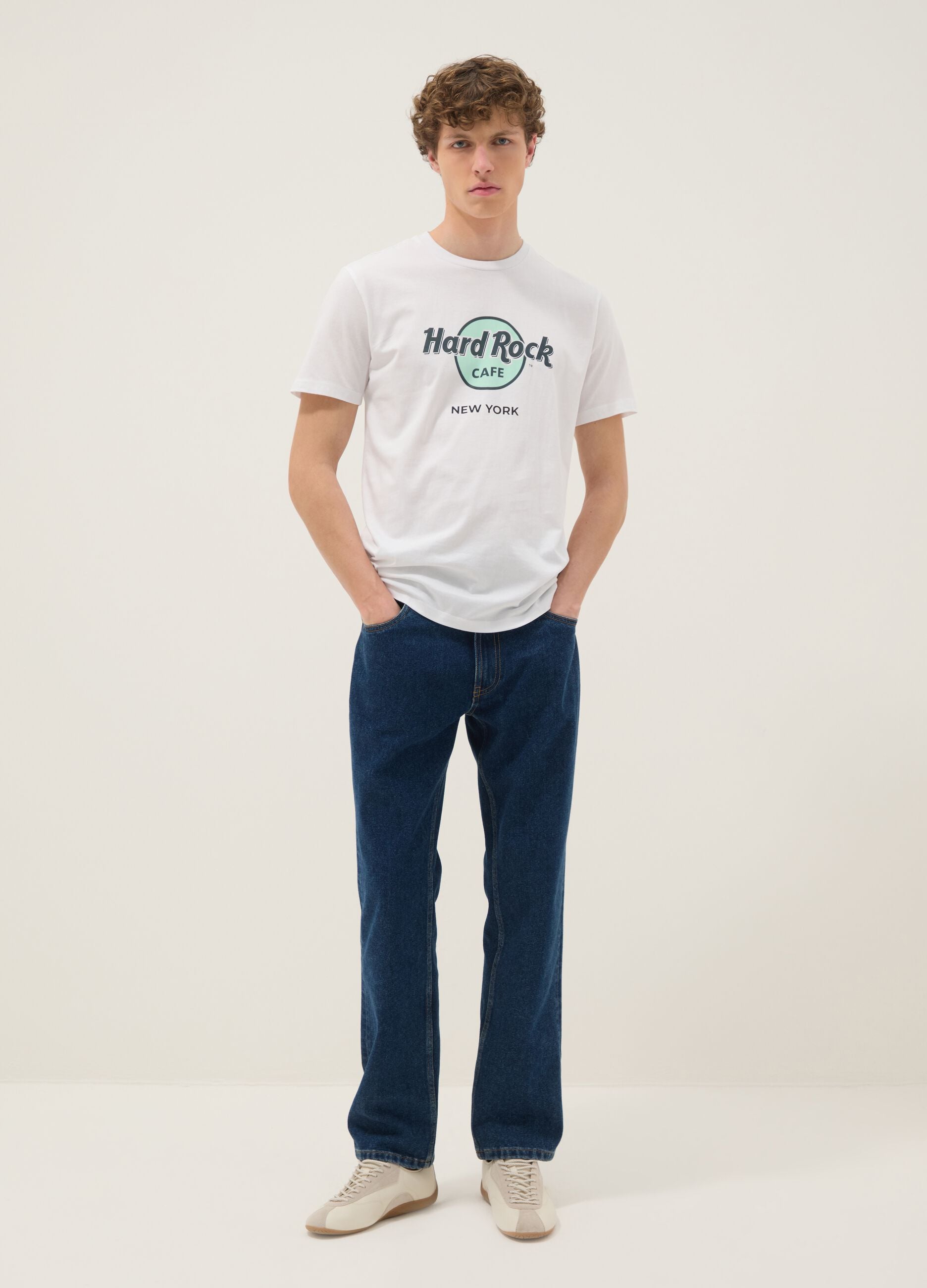 T-shirt bianca con stampa Hard Rock Cafe in puro cotone regular fit