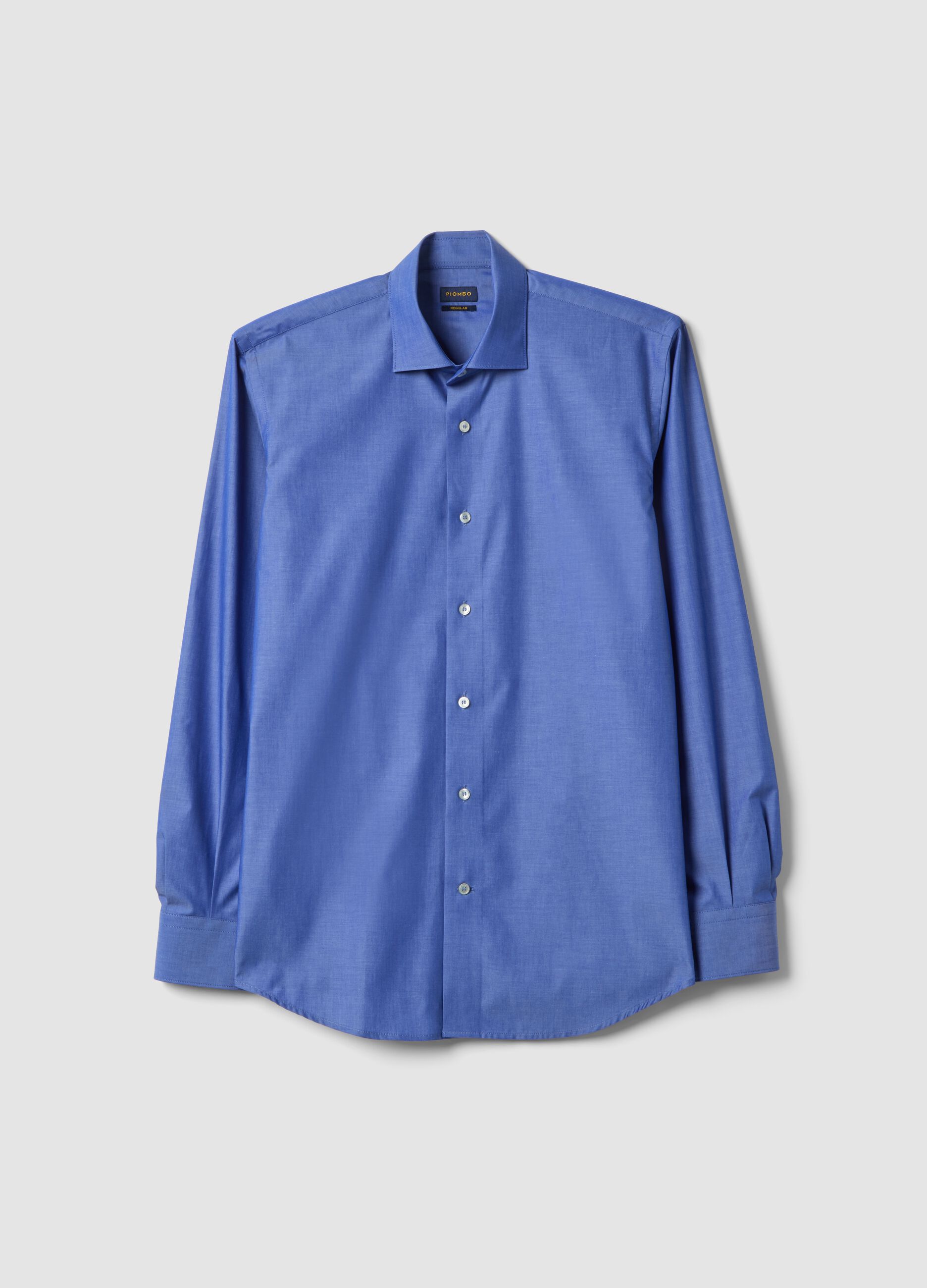 Long-sleeved blue cotton shirt, regular fit