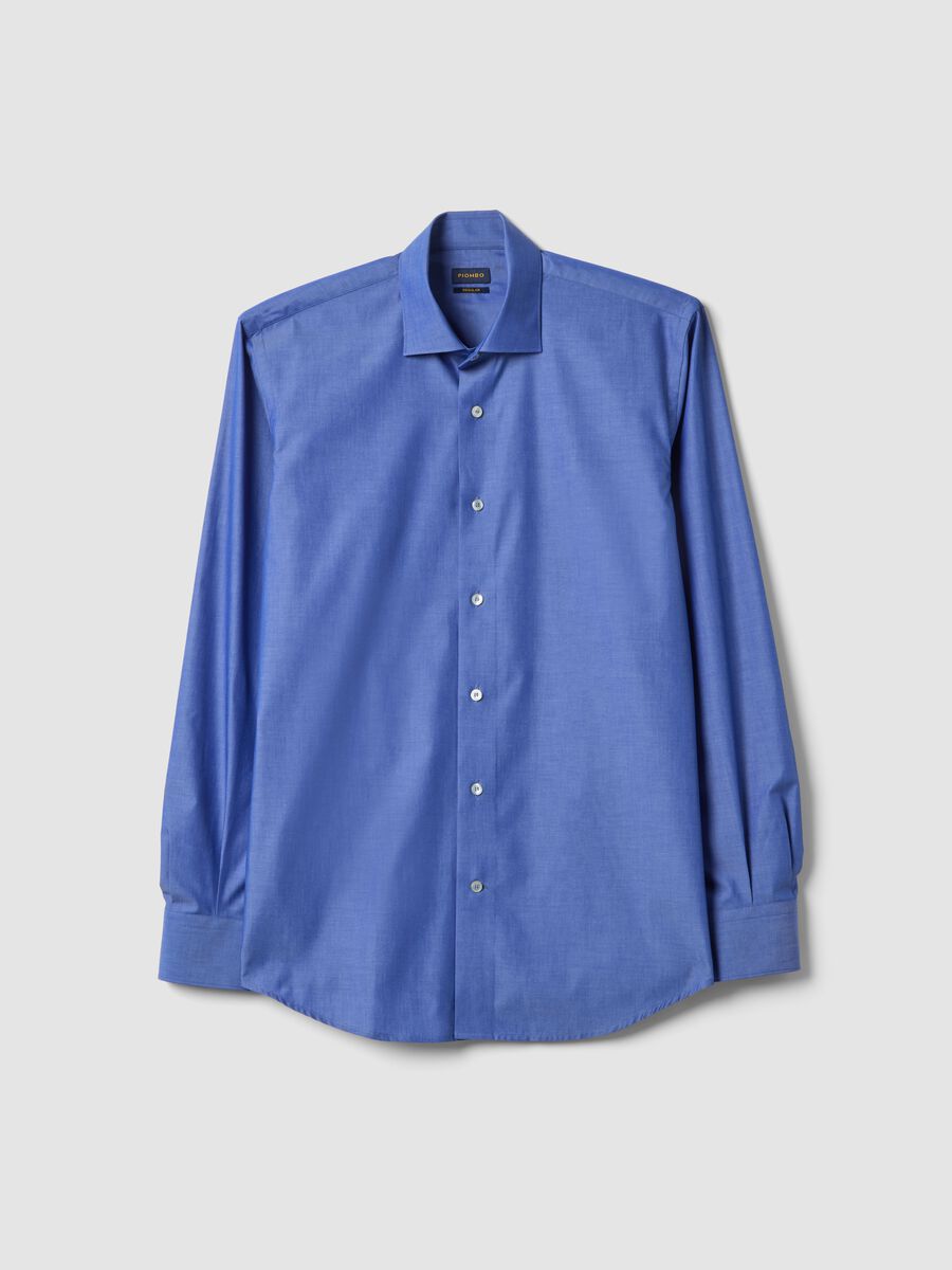 Camicia a maniche lunghe in puro cotone blu regular fit_0