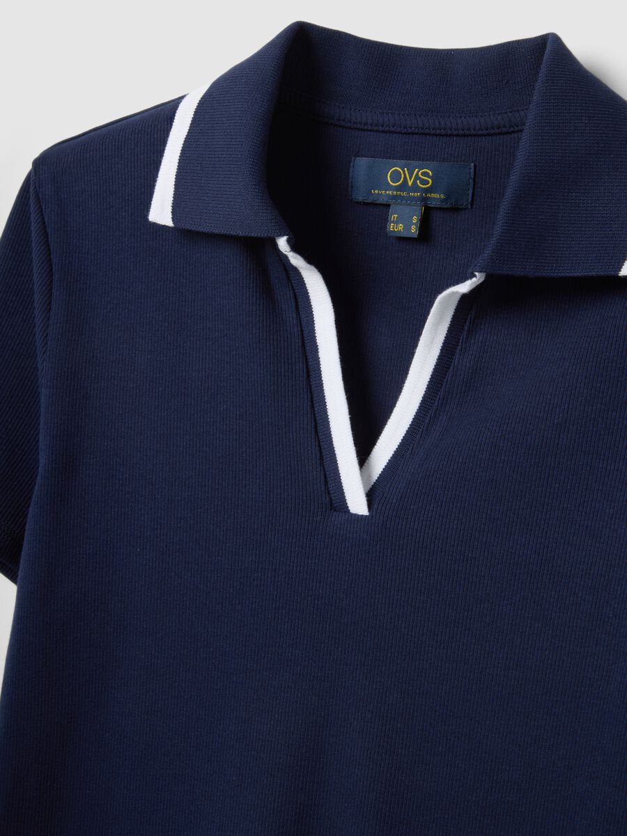 Polo in cotone elasticizzato blu regular fit con collo a contrasto_5