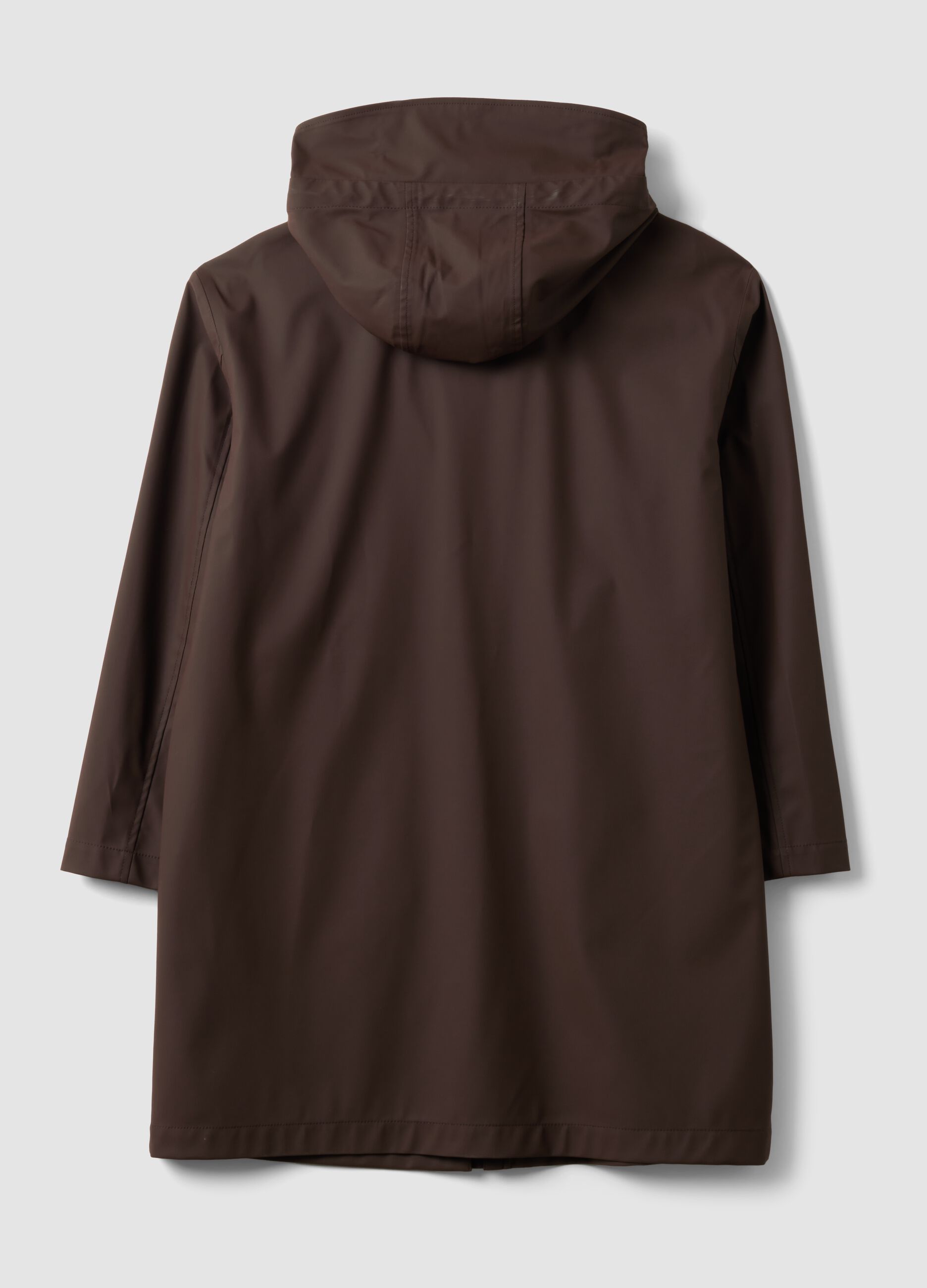 Long brown hooded jacket with zip