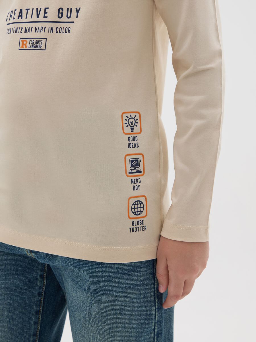 T-shirt da ragazzo in puro cotone beige regular fit_2